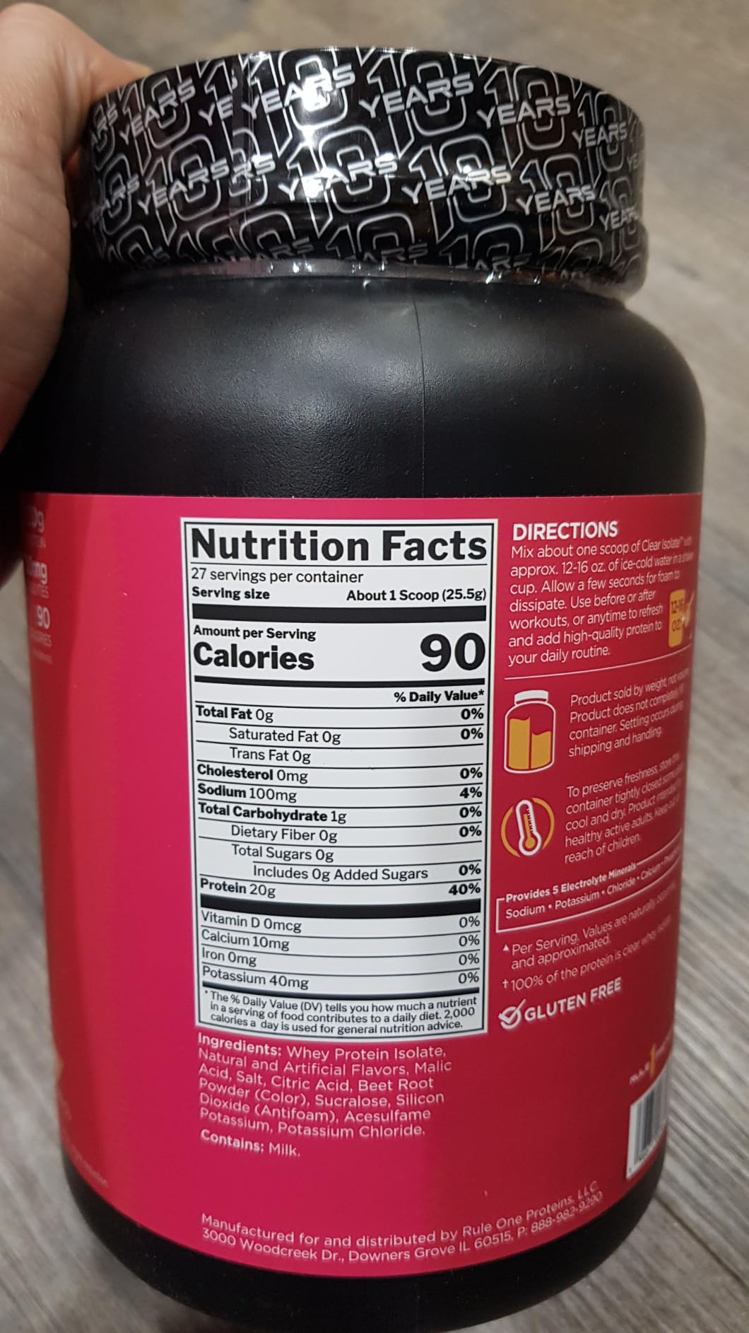 Rule 1 Proteins Clear Whey Isolate, Strawberry Lemonade, 27 Servings | 20g All-Whey Isolate Protein Mix, Over 9g EAAs, 90 Calories, Zero Sugar, Easy to Digest, Light, Crisp, and Refreshing Taste customer photo 2