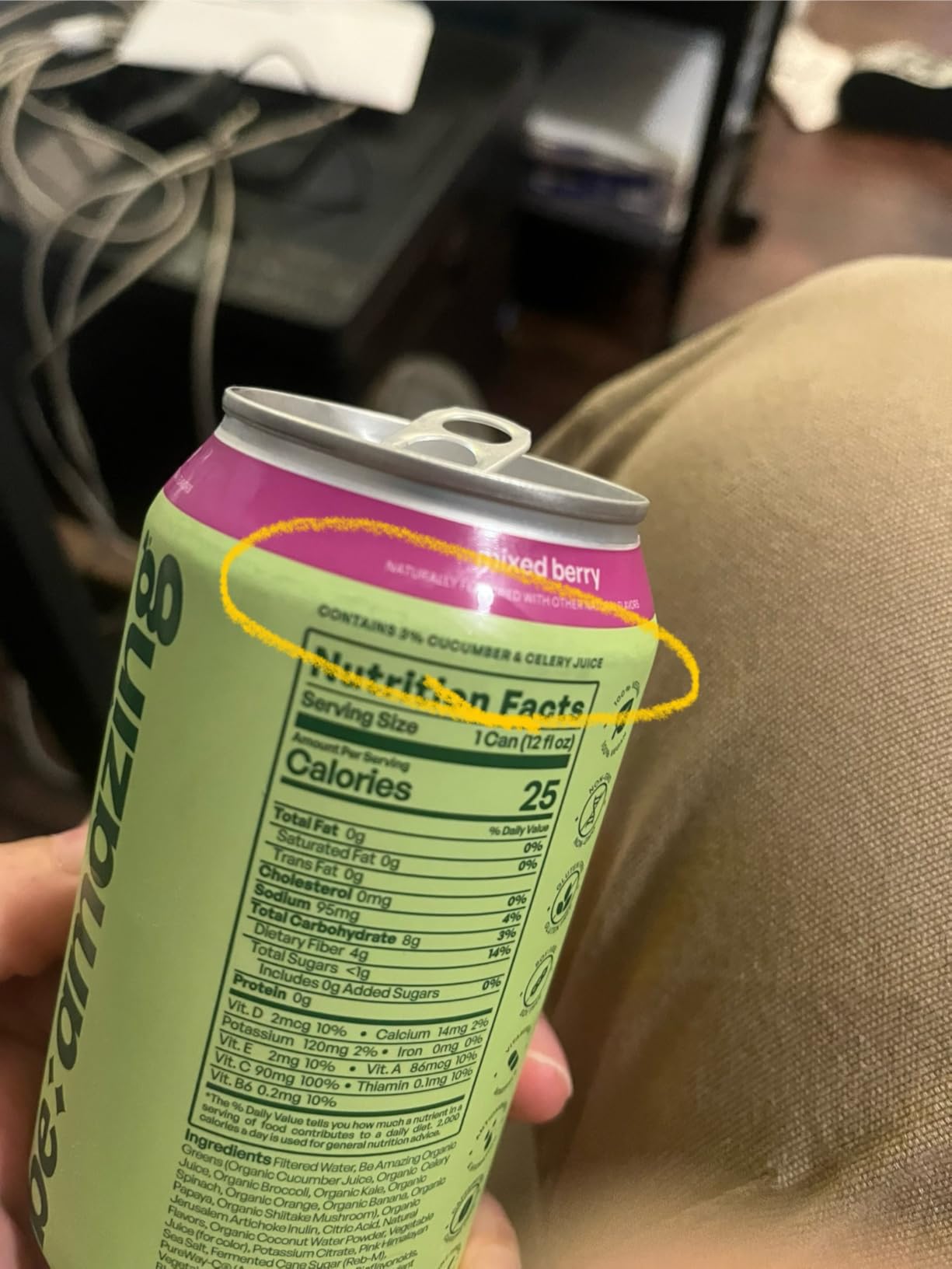Be Amazing Greens Drink, Mixed Berry, Ready to Drink, 10 Organic Fruits & Vegetables, Coconut Water, Vitamin C, Prebiotic Fiber, 25 Calories, Low Sugar, Vegan, Gluten Free, On the Go, 8 Pack customer photo 2