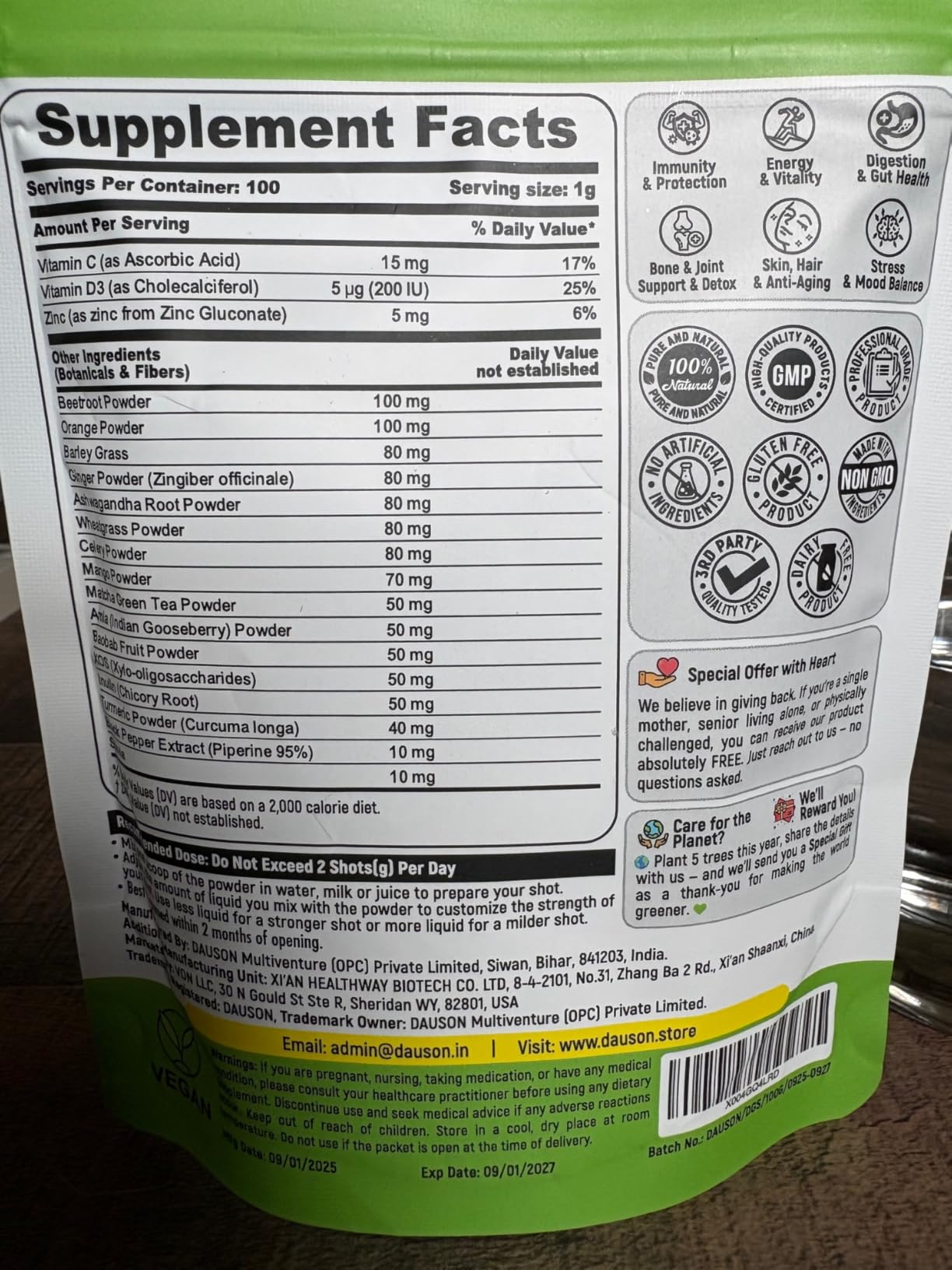 Super Greens Supplement for Energy, Immunity & Gut Health - Herbal Blend with Wheatgrass, Matcha, Beetroot, Ashwagandha, Turmeric & Prebiotics - 100 Daily Shots customer photo 2