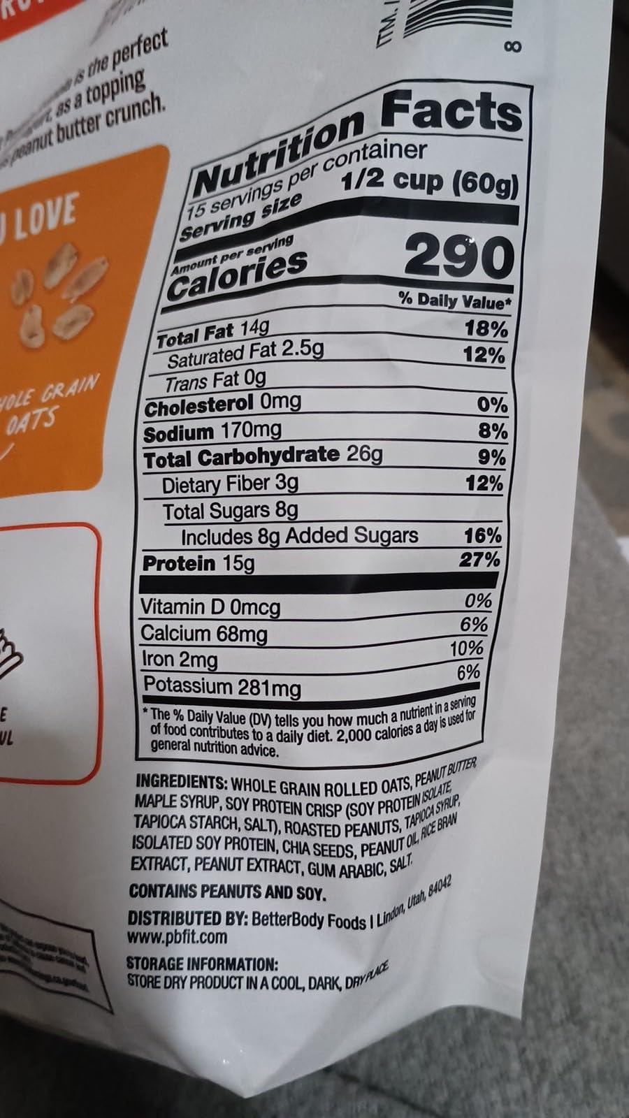 PBfit Peanut Butter Protein Granola, 15g Plant-Based Protein 22% DV, Made with Whole Grain Oats and Chia Seeds, Gluten Free, for Snacks Cereals Breakfast Yogurt, 32 Oz Bag customer photo 1