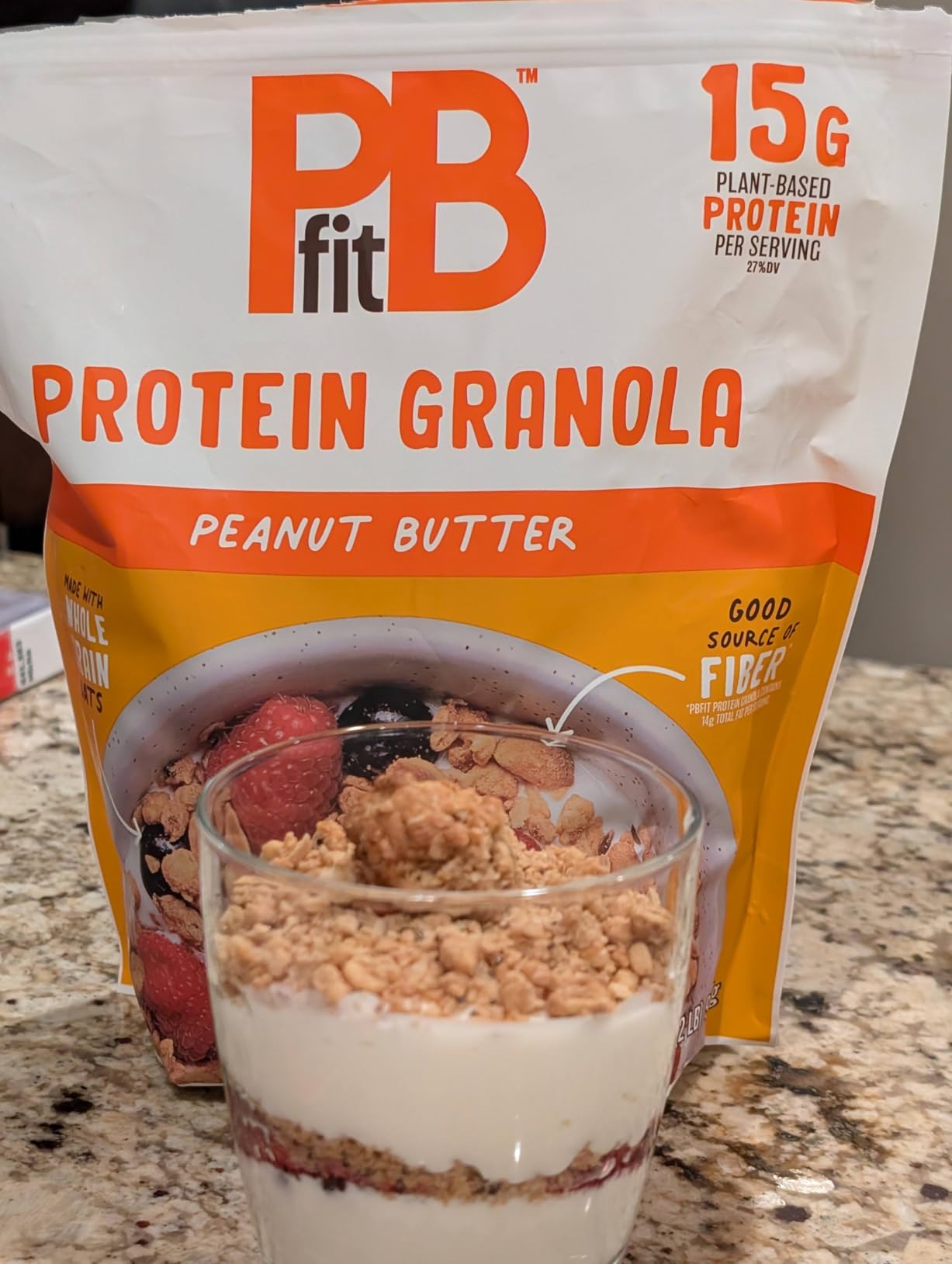 PBfit Peanut Butter Protein Granola, 15g Plant-Based Protein 22% DV, Made with Whole Grain Oats and Chia Seeds, Gluten Free, for Snacks Cereals Breakfast Yogurt, 32 Oz Bag customer photo 2