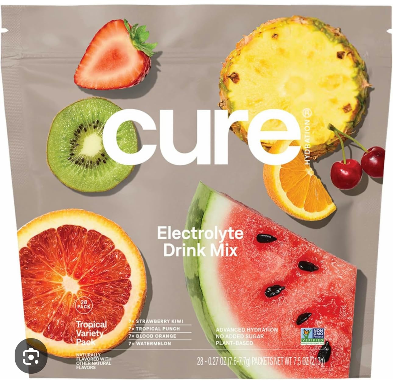 Cure Hydration | Plant-Based Electrolyte Drink Mix | No Added Sugar | FSA-HSA | Dehydration Relief Powder Made with Coconut Water | Non-GMO | Vegan | Tropical Variety Pack, 8 Packets customer photo 1