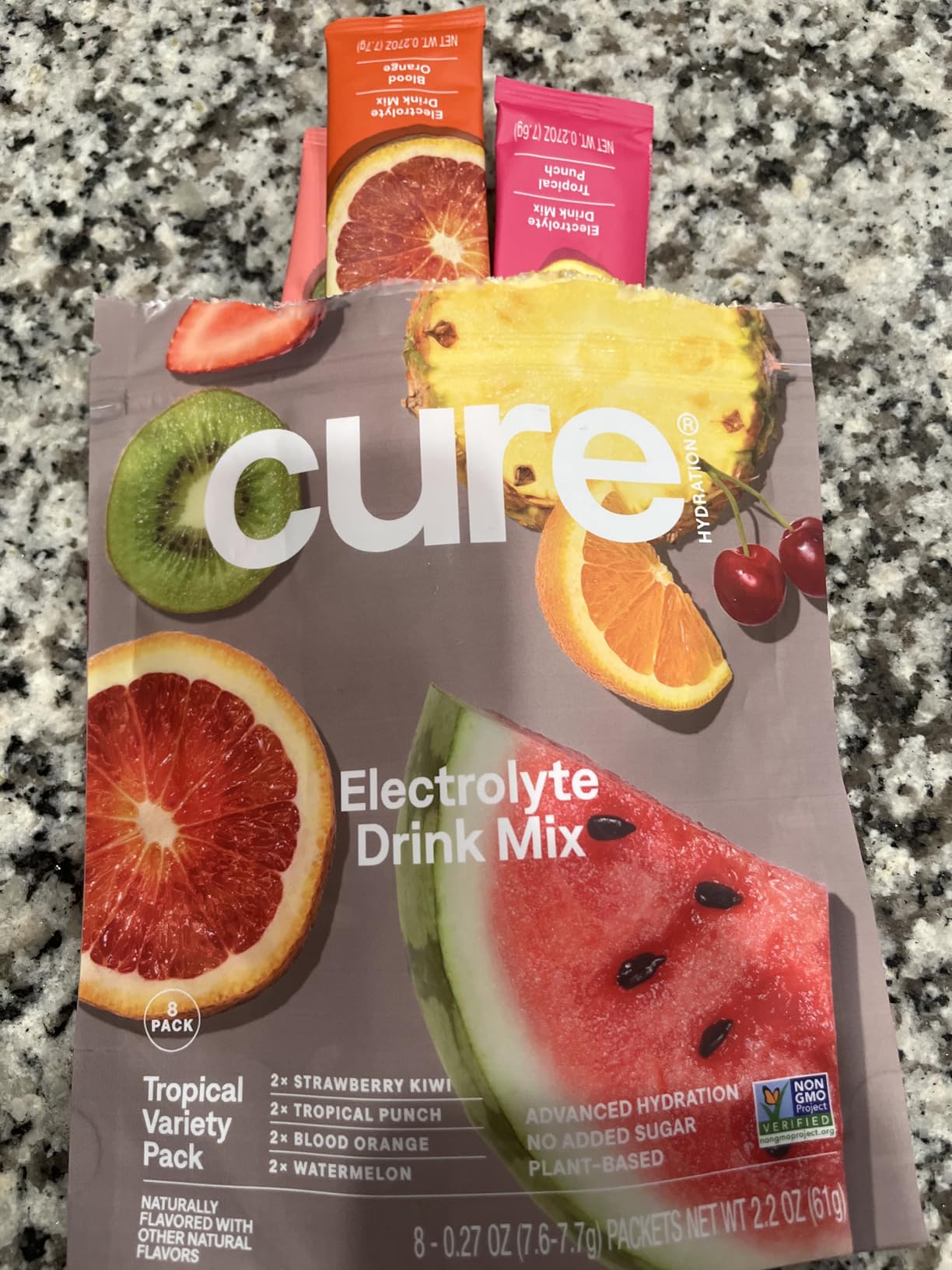 Cure Hydration | Plant-Based Electrolyte Drink Mix | No Added Sugar | FSA-HSA | Dehydration Relief Powder Made with Coconut Water | Non-GMO | Vegan | Tropical Variety Pack, 8 Packets customer photo 2