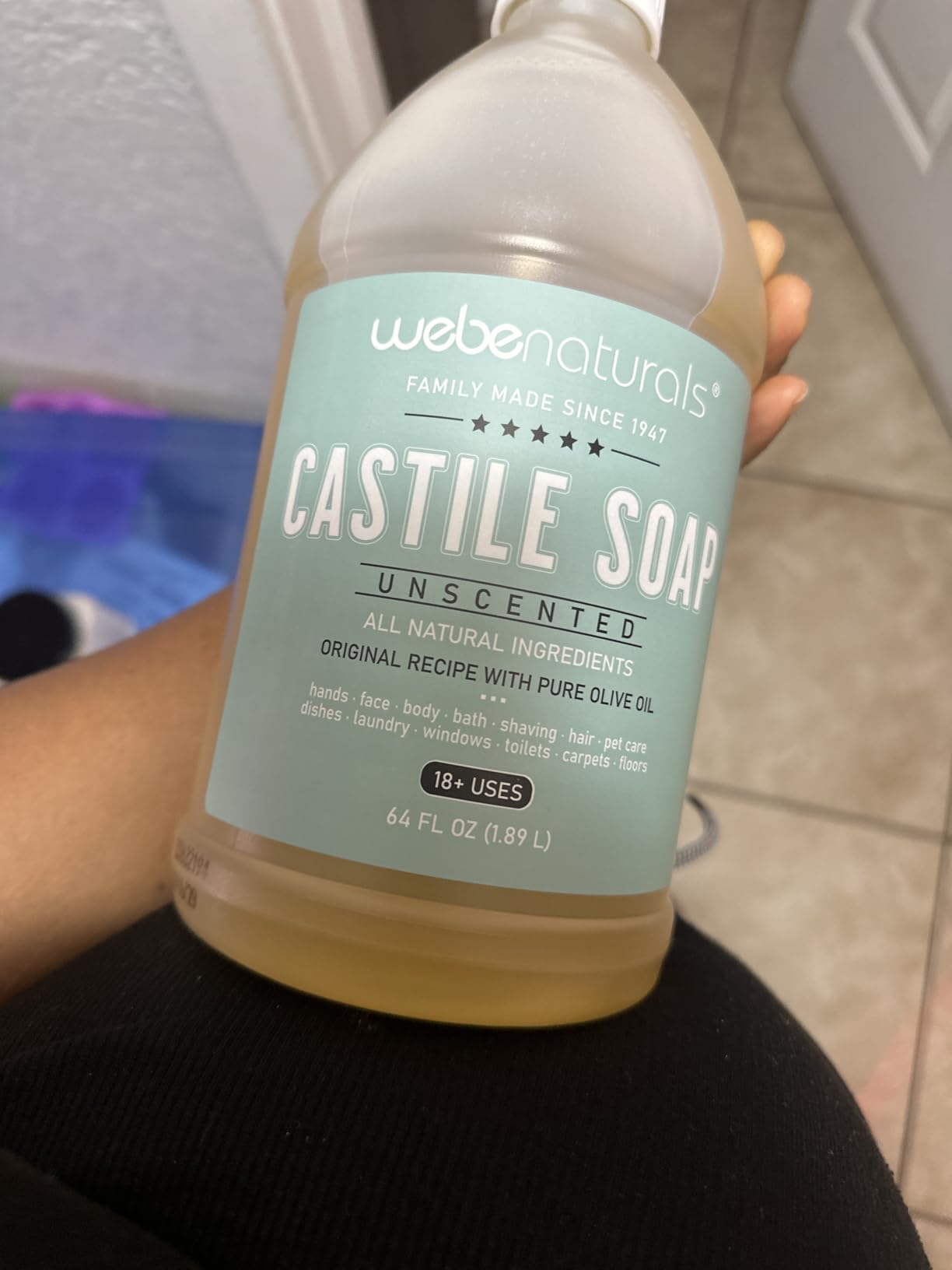 WEBE Pure Unscented Castile Liquid Soap Refill, 64 Ounce | Vegan & Gluten Free Non-GMO, For Face, Body Wash, Dishes, Pets & Laundry customer photo 2