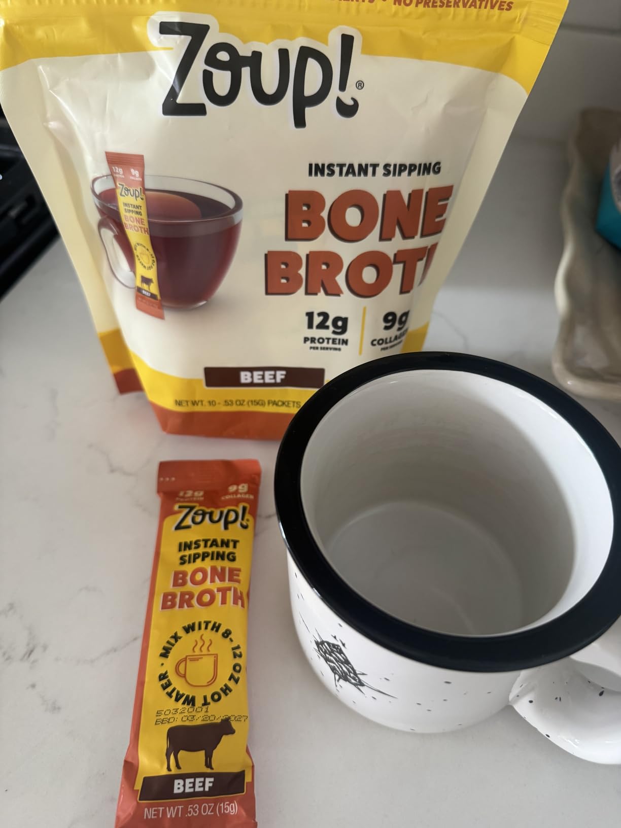 Zoup! Instant Sipping Bone Broth Mix - Paleo and Keto Friendly with 12 Grams of Protein - Non-GMO - Bone Broth Protein Powder Packets To Go - Beef, .53 oz. (Pack of 10) customer photo 1