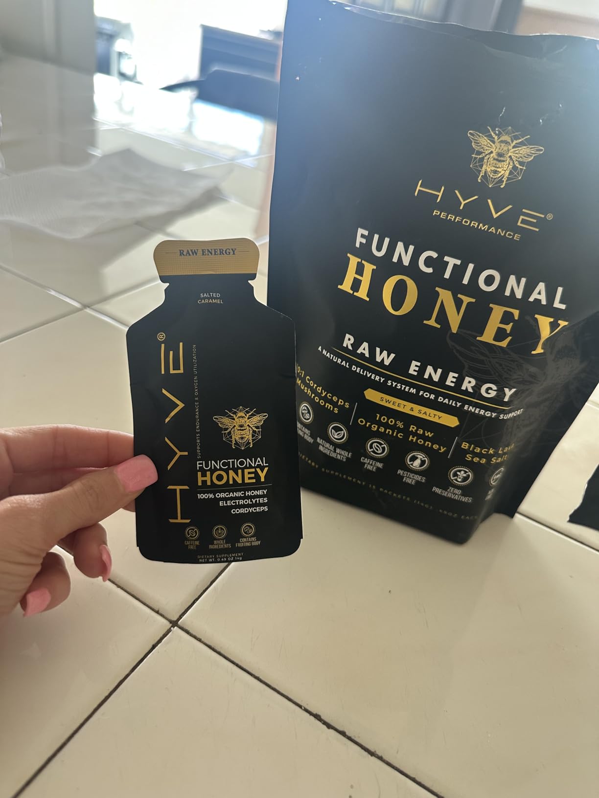 HYVE Functional Pre-Workout Honey - Caffeine Free Raw Energy Packets with Organic Cordyceps Mushrooms, Volcanic Sea Salt & Organic Honey - Energy Boost with Natural Adaptogens, 15 Sachets customer photo 2