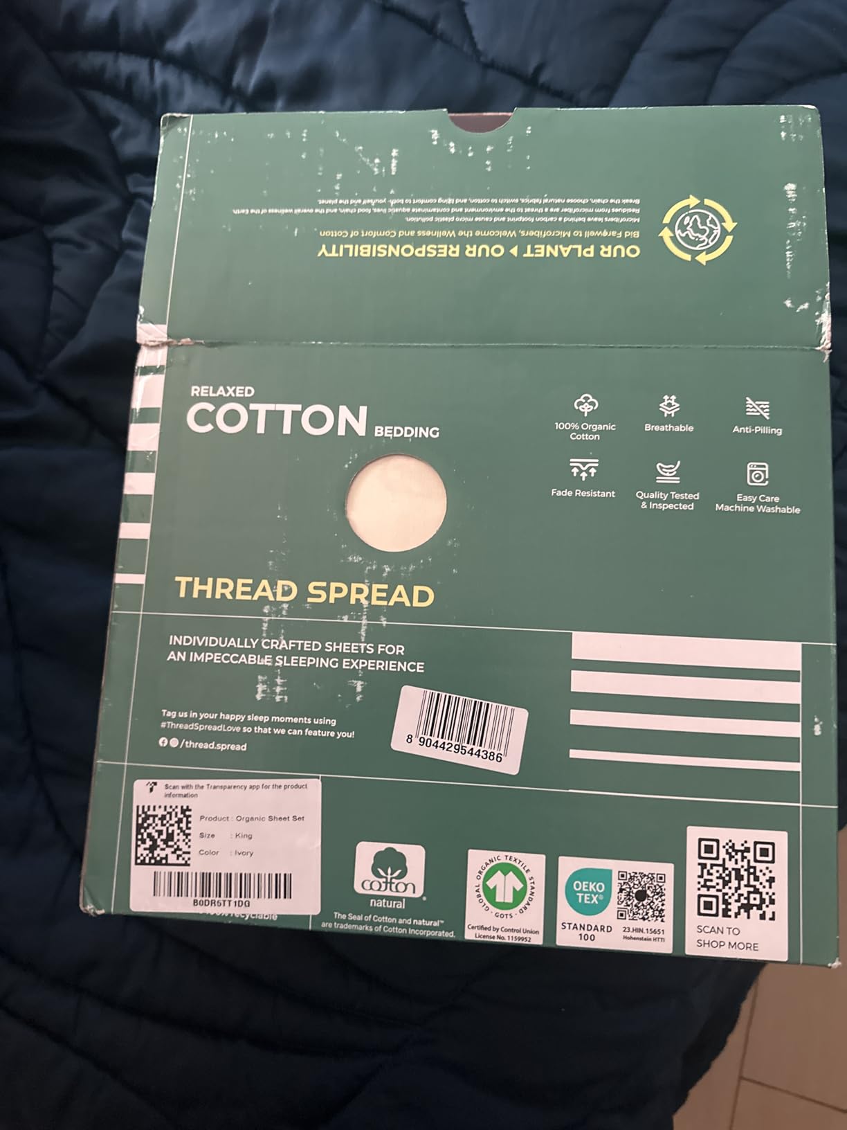 THREAD SPREAD 100% Organic Cotton Sheets - Organic Cotton Percale Weave Sheet Set, Soft, Cooling, Crisp & Breathable, 16