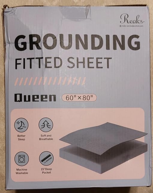 Reaks Grounding Sheets Queen Size, 95% Cotton + 5% Pure Silver Fiber, Fitted Bed Sheet with Deep Pocket Up to 15'', Earthing Mattress Pad with Grounding Cord customer photo 2