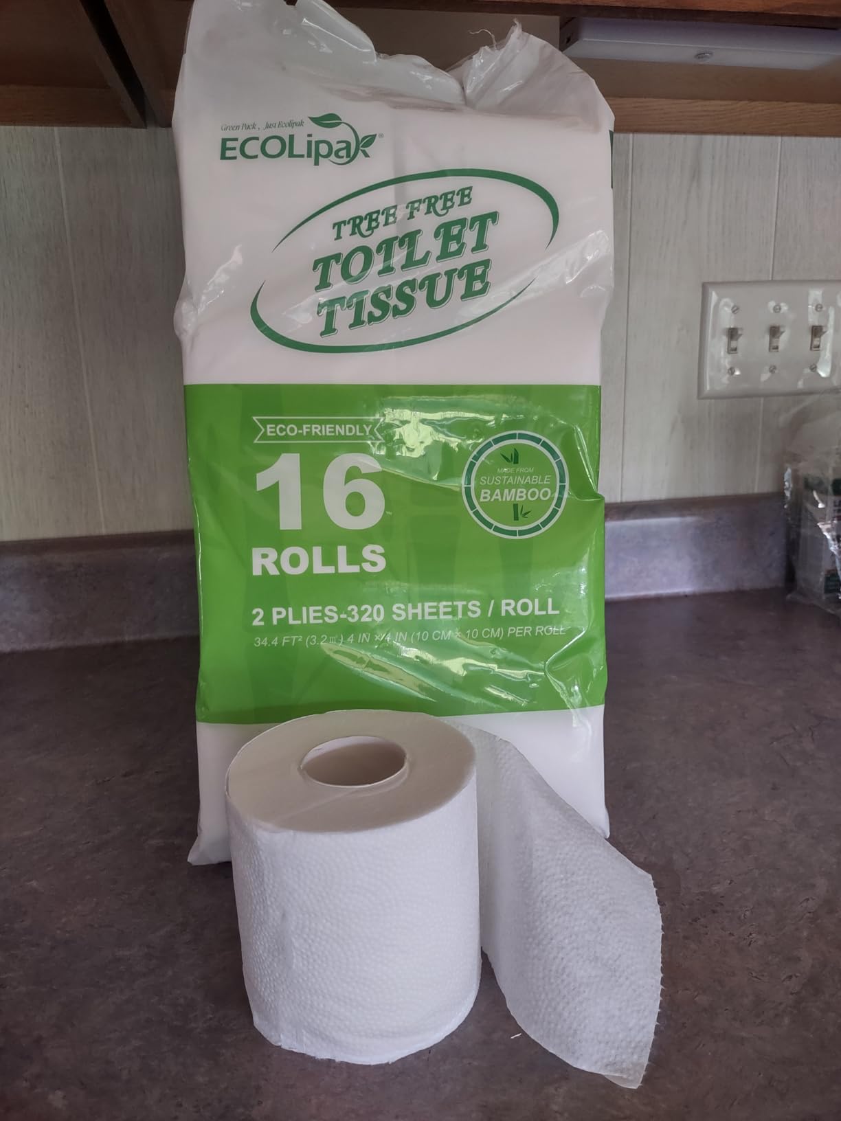 ECOLipak Bamboo Toilet Paper, Septic Safe Toilet Tissue, 24 Double Rolls, 320 Sheets Per Roll, Tree Free, Non Toxic, 2 Ply, Soft and Absorbent, Eco Friendly Dye-Free Paper customer photo 1