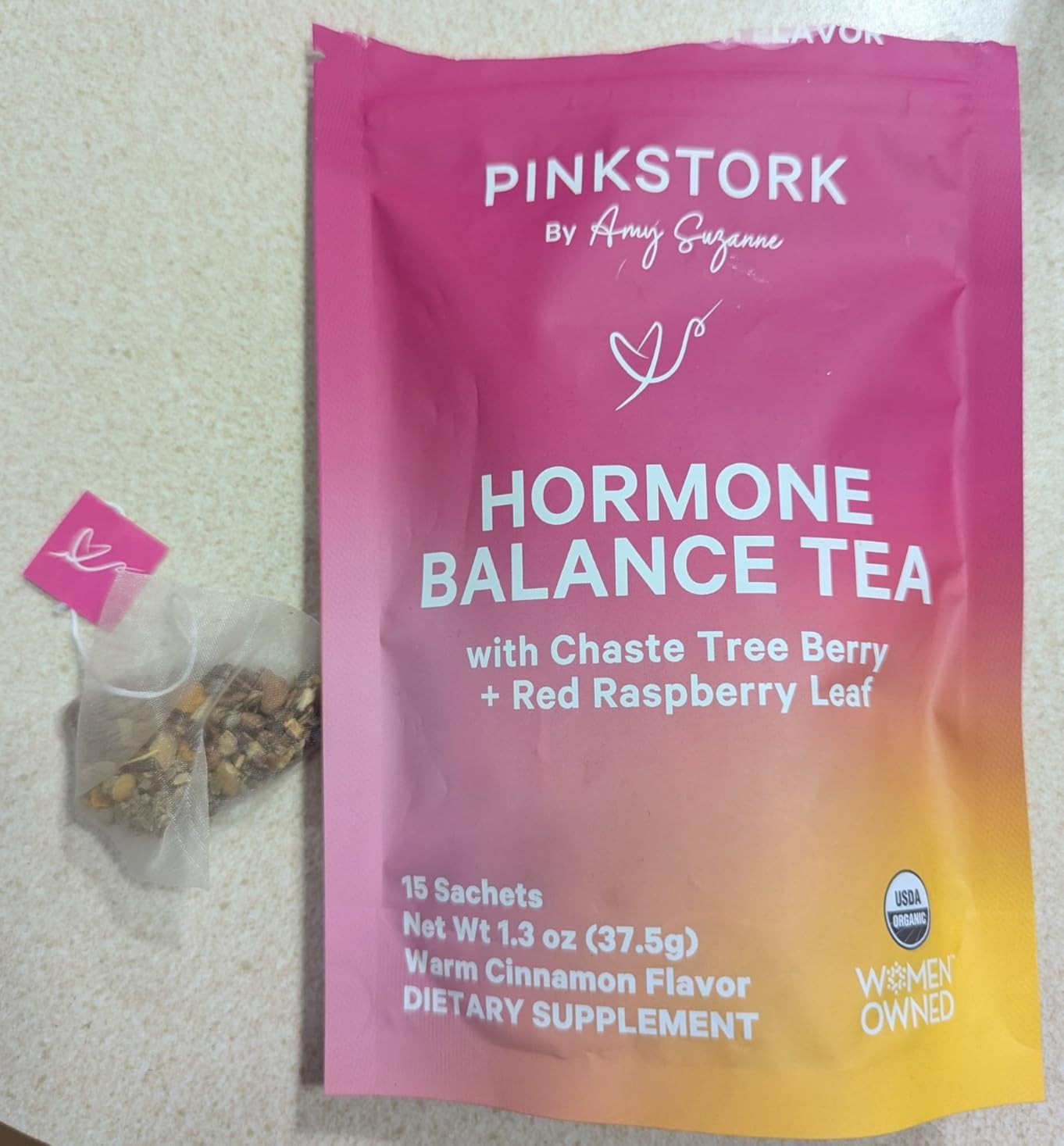 Pink Stork Hormone Balance Tea for Women - Red Raspberry Leaf & Chasteberry (Vitex) - Organic Herbal Tea for PMS, Menstrual Cycle + Perimenopause Support customer photo 1