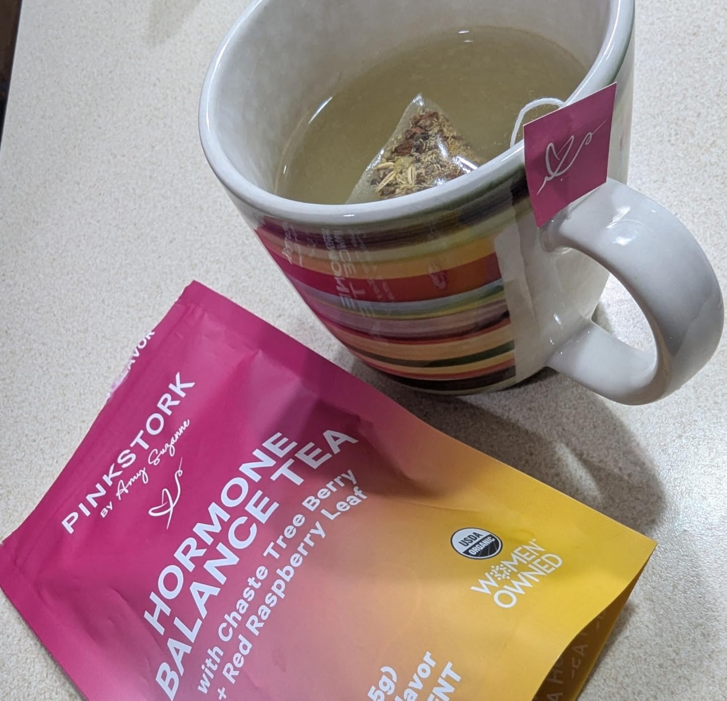 Pink Stork Hormone Balance Tea for Women - Red Raspberry Leaf & Chasteberry (Vitex) - Organic Herbal Tea for PMS, Menstrual Cycle + Perimenopause Support customer photo 2