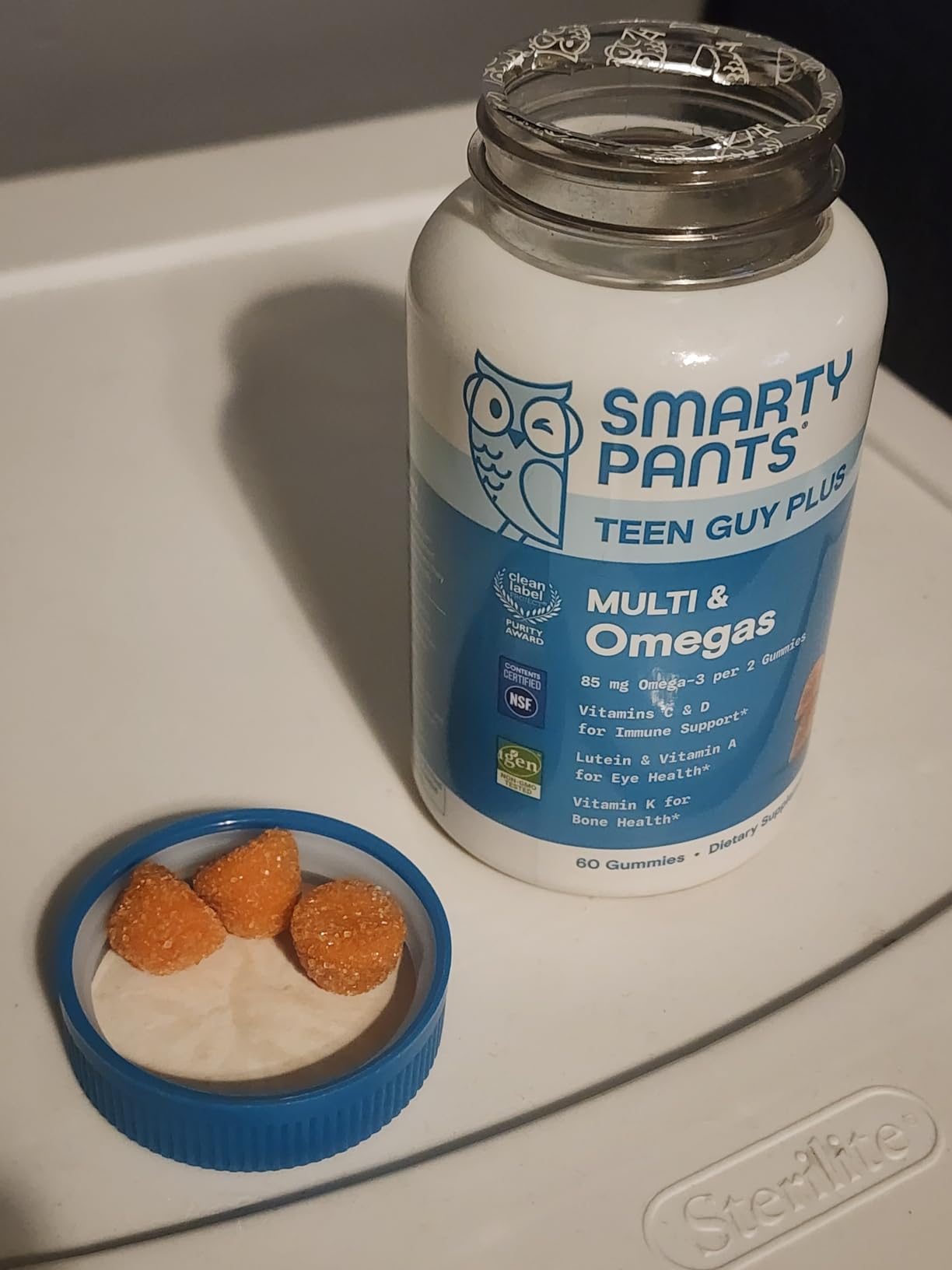 SmartyPants Teen Guy Plus Multi & Omegas Multivitamin Gummies with Omega 3 DHA/EPA, Vitamins D3, C, B12, B6, A, K, Zinc, Folate, Gluten Free, Clean Label, Pineapple Orange, 60 Gummies (30 Day Supply) customer photo 1