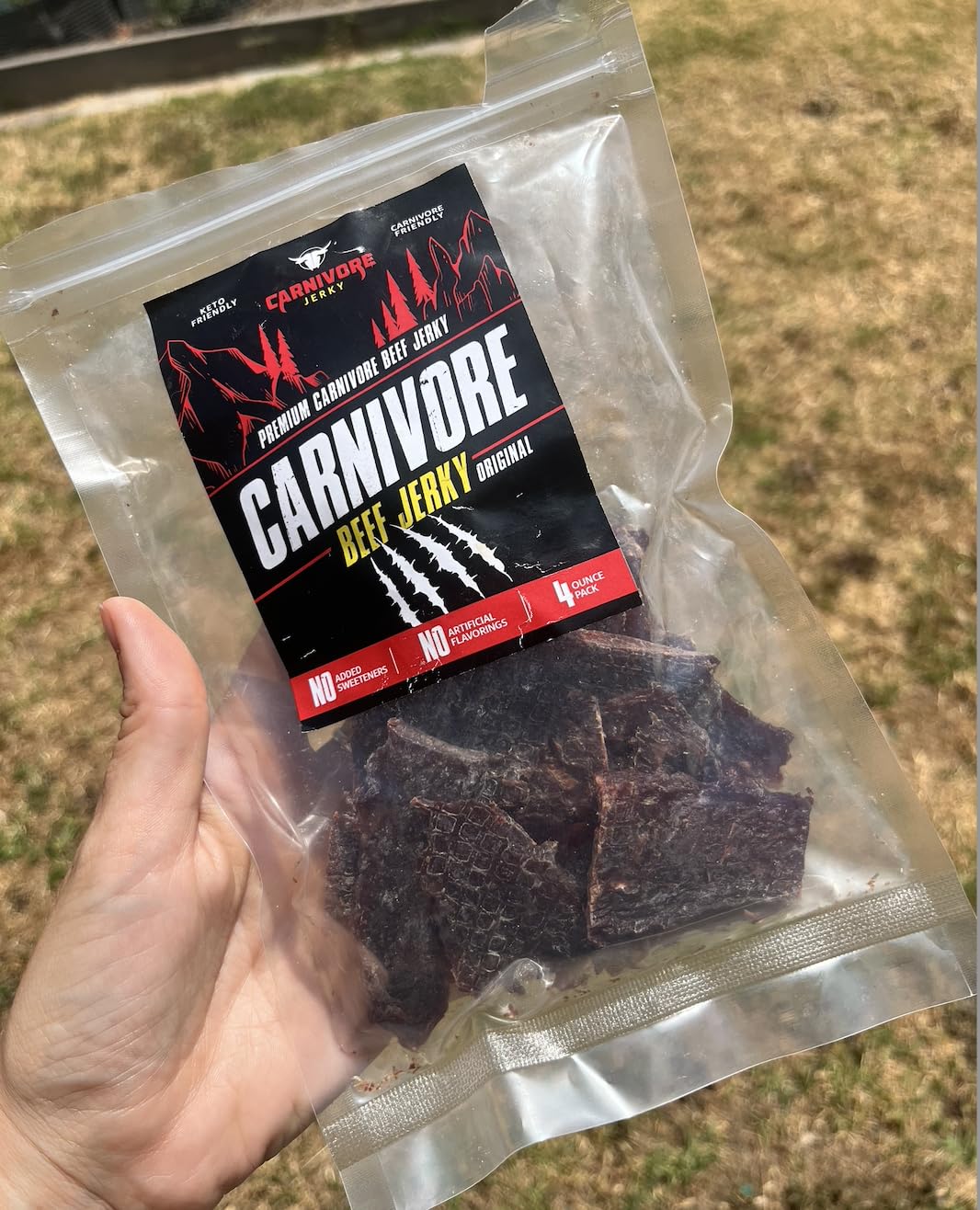 Carnivore Electrolytes Beef Jerky Keto Snacks - High Protein Premium Grass Fed Beef Carnivore Snacks - 3-Ingredient Sugar Free, Good for Keto & Carnivore Diet Recipe - 4 Ounce Jerky Snack Packs customer photo 1