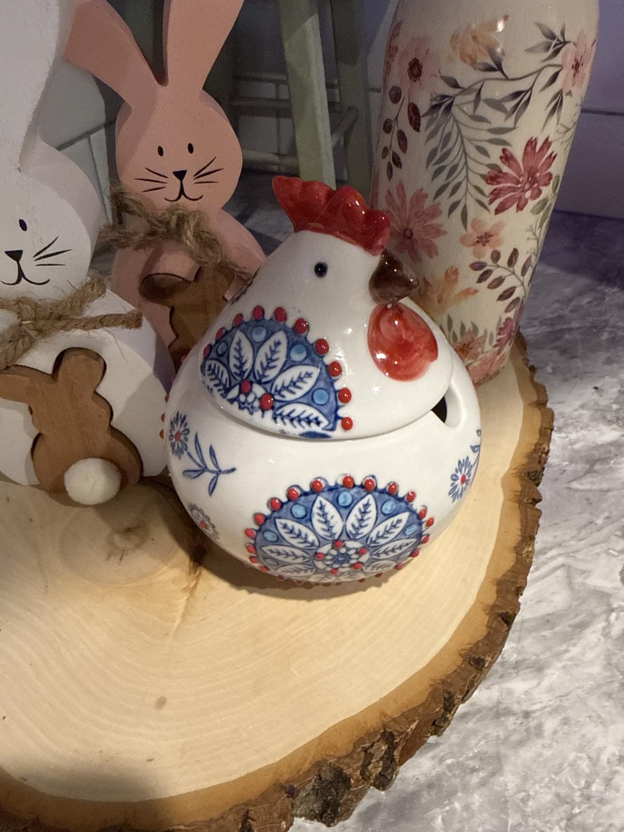 Ceramic Salt Cellar with Lid and Spoon, 13 OZ Large Chicken Salt Jar, Salt Holder for Counter, Coffee, Sugar, Spices and Candies, Salt Containers for Countertop (Blue) customer photo 1