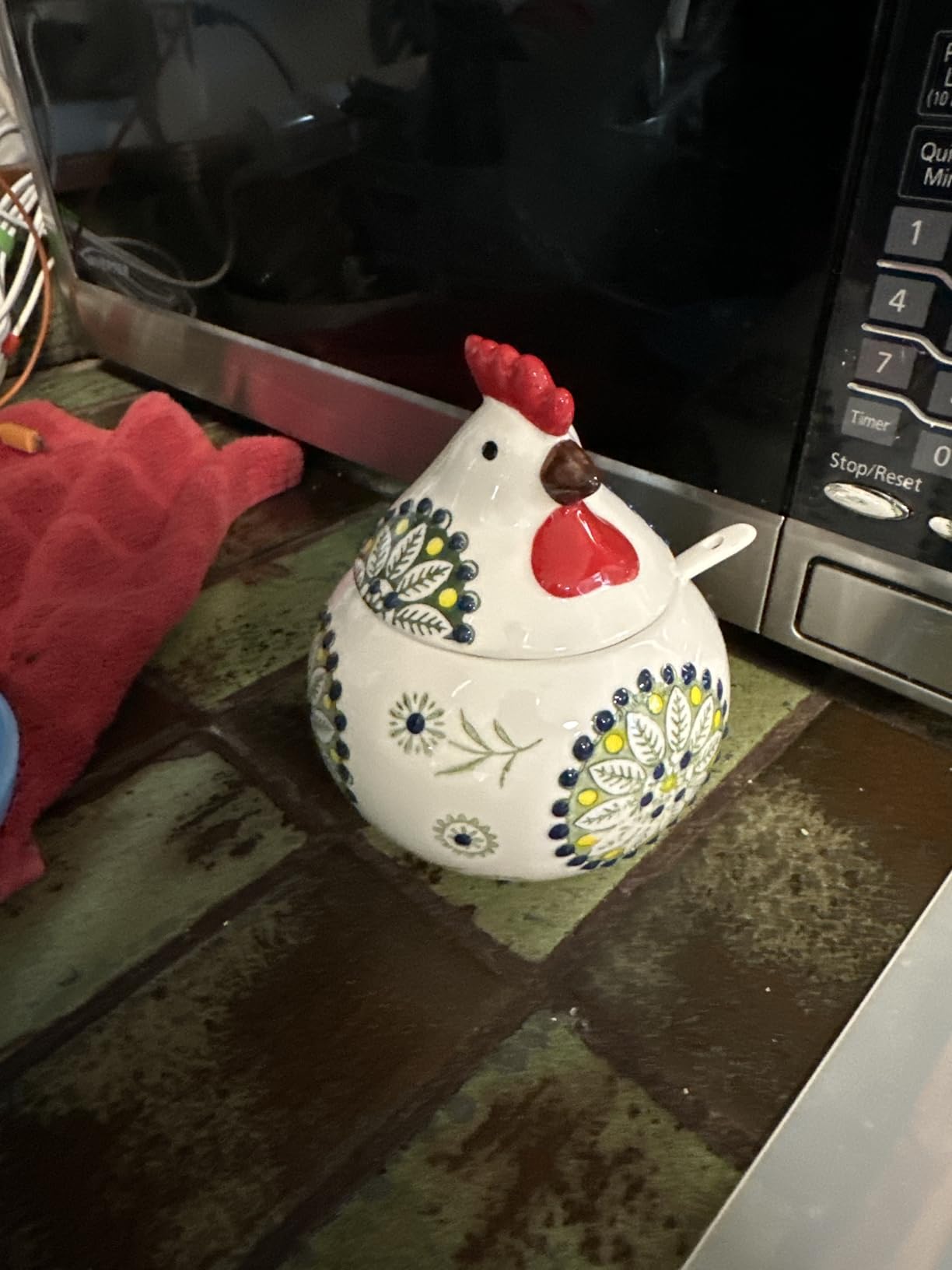 Ceramic Salt Cellar with Lid and Spoon, 13 OZ Large Chicken Salt Jar, Salt Holder for Counter, Coffee, Sugar, Spices and Candies, Salt Containers for Countertop (Blue) customer photo 2