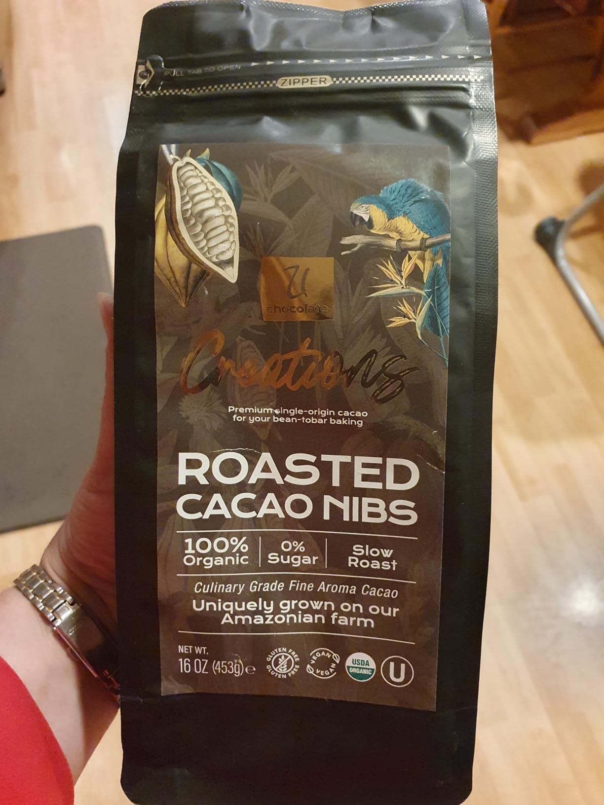 U Chocolate Organic Roasted Cacao Nibs, Unsweetened Superfood - Fresh from our Farm - Vegan, Allergen-Free, Single-Origin Keto Snack & Topping - 16 oz customer photo 2
