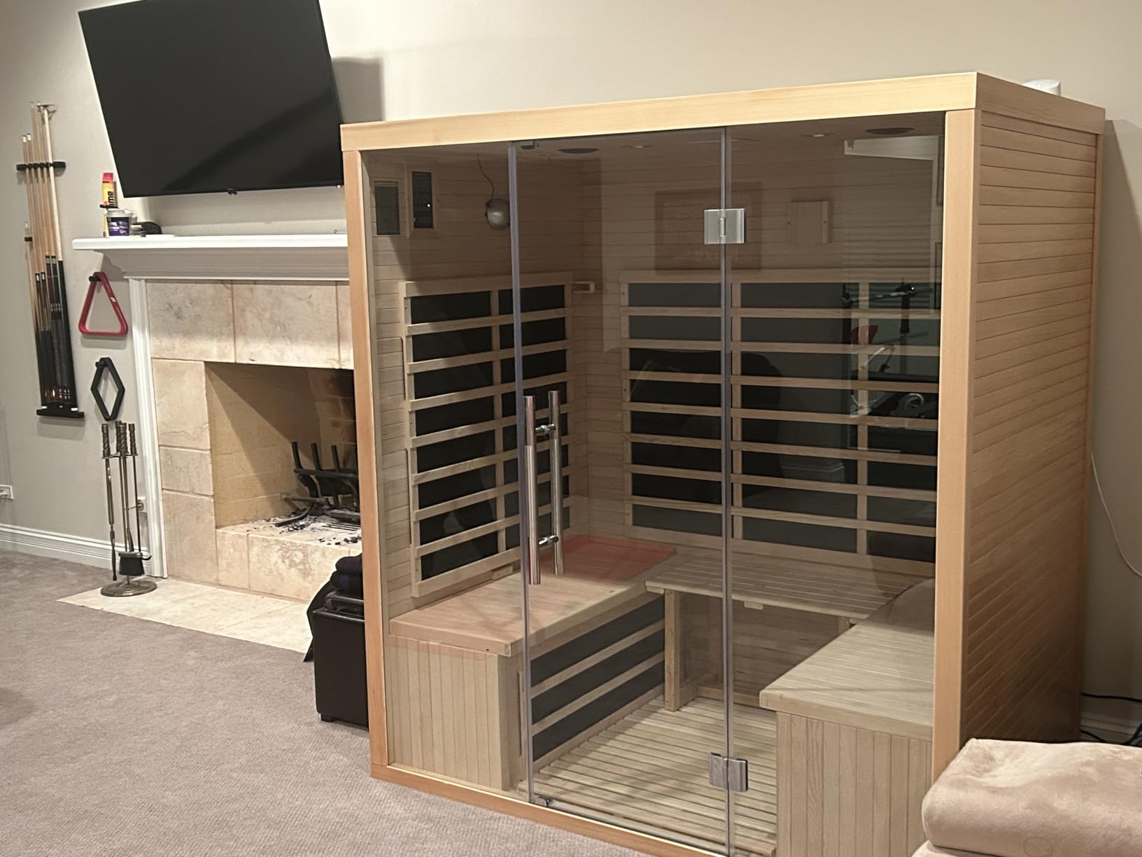 2-Person Infrared Sauna, Indoor Home Sauna Room Hemlock Wood Sauna Low EMF Far Infrared Heating with Tempered Glass Door Bluetooth Speakers, Chromotherapy Lights for Family (110V, 1850W) Truck delivery customer photo 1