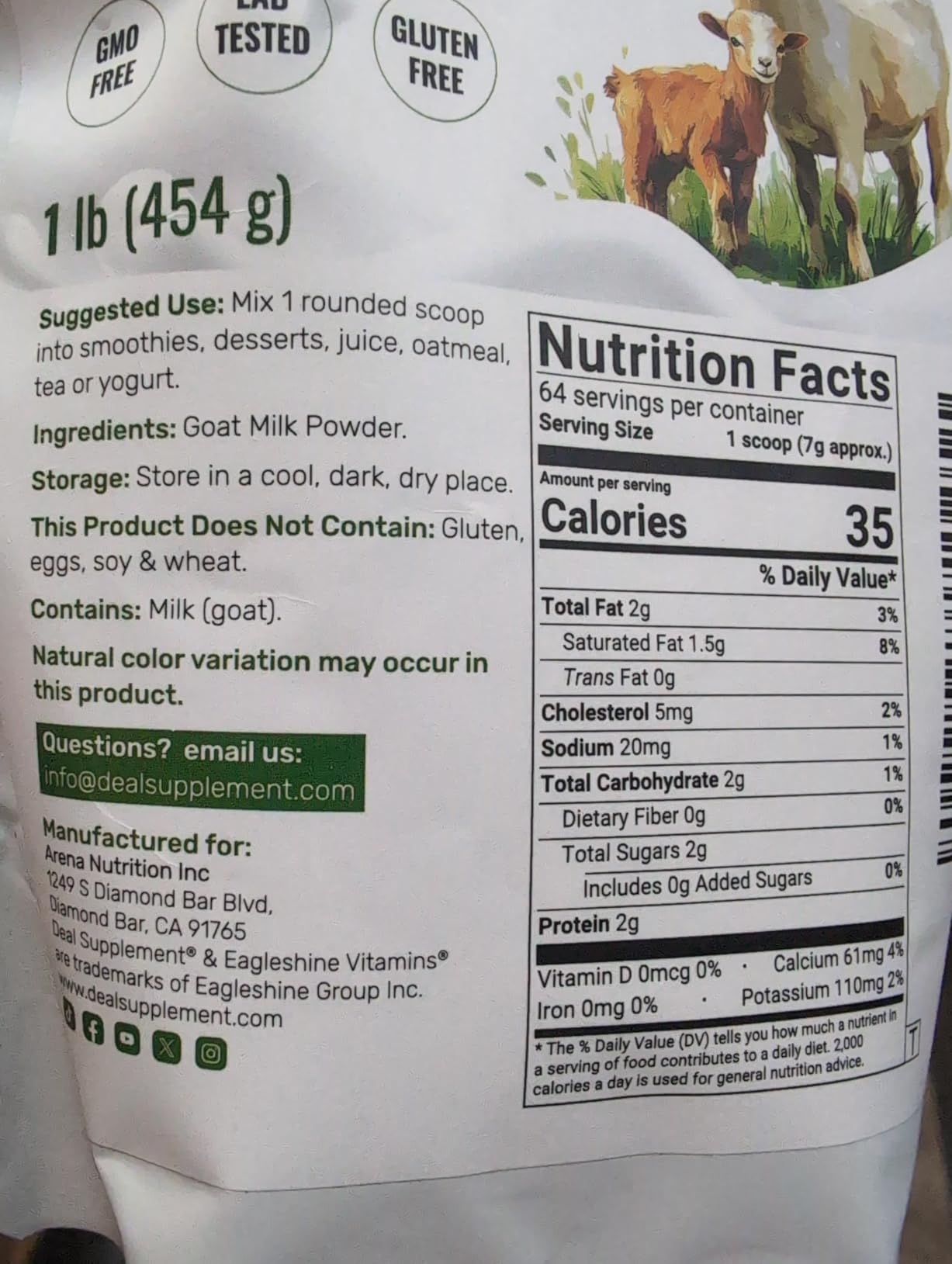 Goat Milk Powder, 1lb - Natural Grass Fed Source from Australia - Farm Direct - Easy to Digest - Powdered Goat Milk Formula for Drinks, Baking & Cooking - Non-GMO, Filler Free, Pet Friendly customer photo 1
