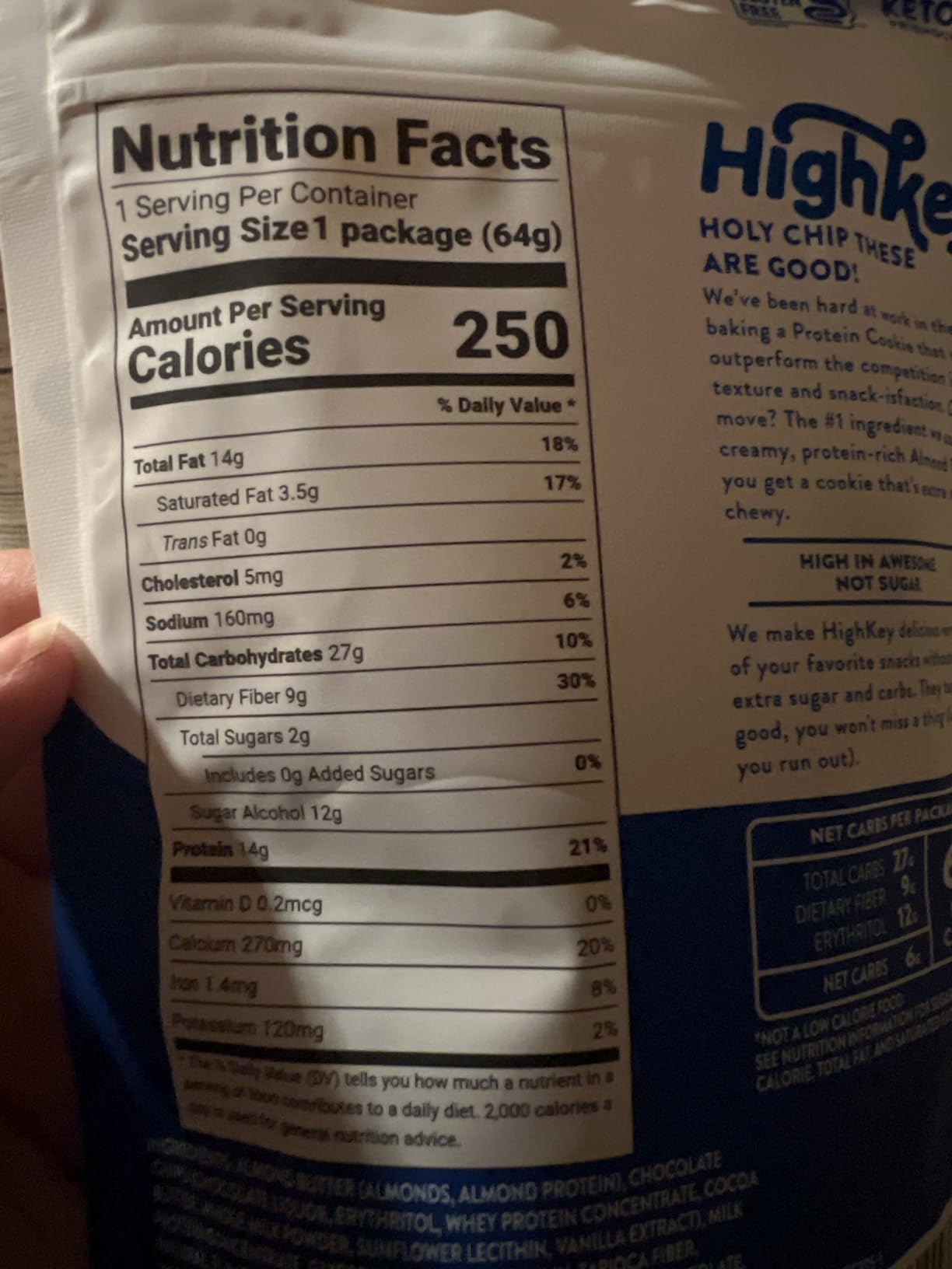 HighKey Protein Chocolate Chip Cookies - Low Sugar, High Protein Keto Snack 3-Pack, 2.25oz, Low Carb Gluten Free Cookies with Oat Fiber, Healthy Sweet Treat customer photo 1