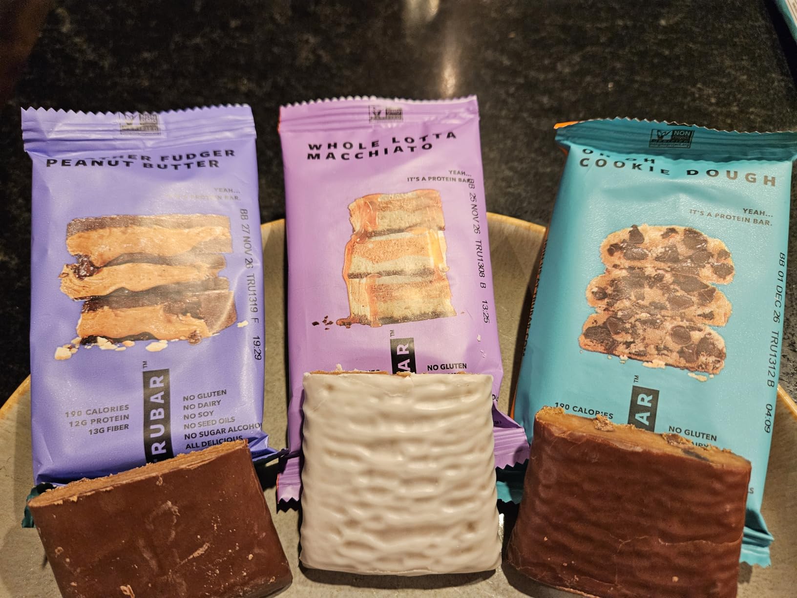 TRUBAR Vegan Protein Bar Variety Pack, Assorted Flavors, Peanut Butter, Macchiato, Cookie Dough, Gluten Free, Vegan Protein Snacks, 12G Plant-Based Protein, High Fiber, Healthy Protein Bars, 12 CT customer photo 1