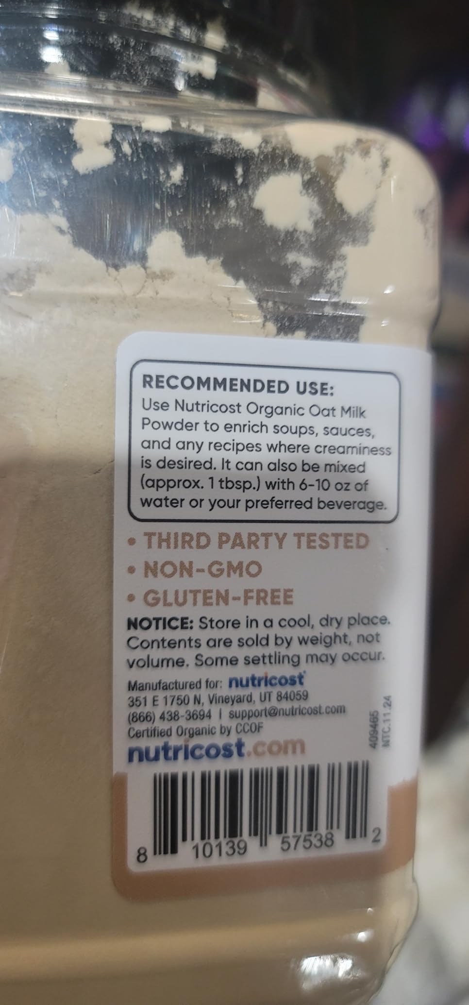 Nutricost Pantry Organic Oat Milk Powder (1.4 Pounds) - Vegan, Dairy & Soy Free, Gluten Free customer photo 2