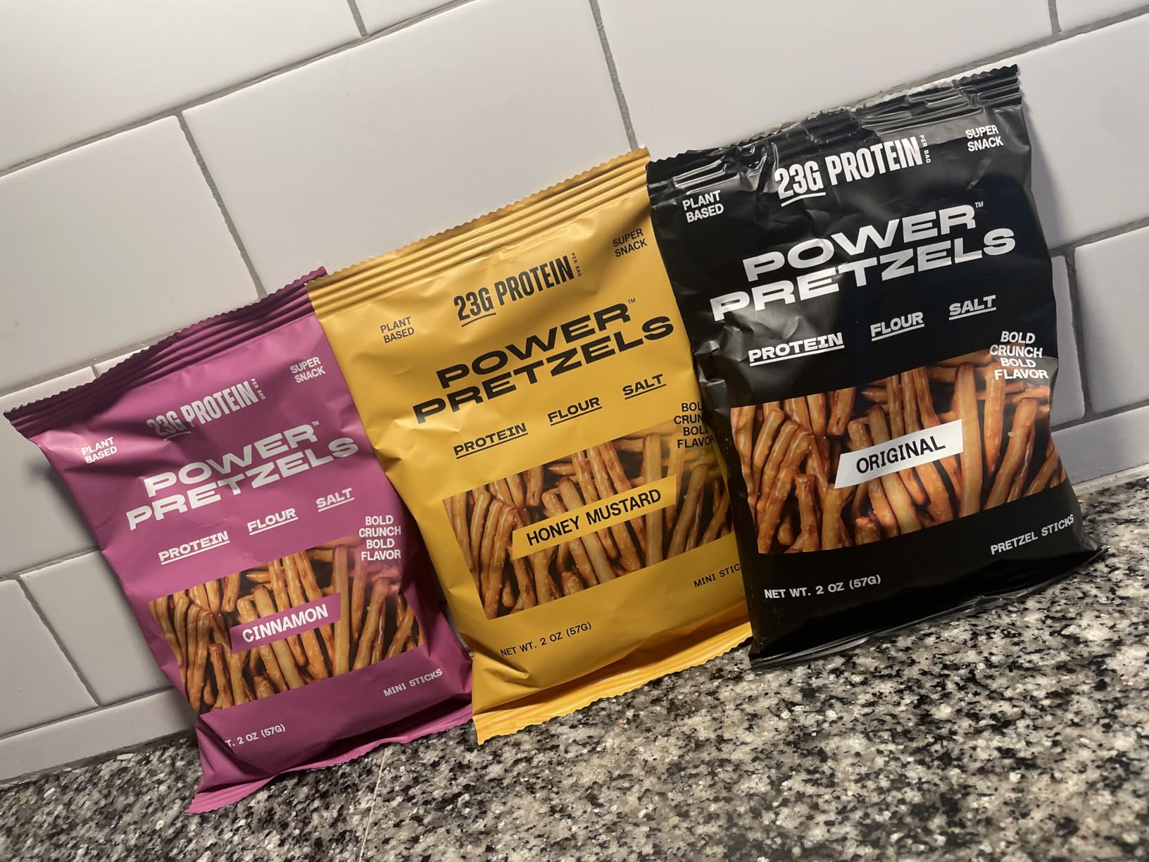 Power Pretzels Protein Pretzel Sticks, Vegan Friendly and Plant-Based with 23g Protein per Bag, Savory and Crunchy Low Calorie Snack for Active Adults 2 oz (6 Pack) customer photo 1