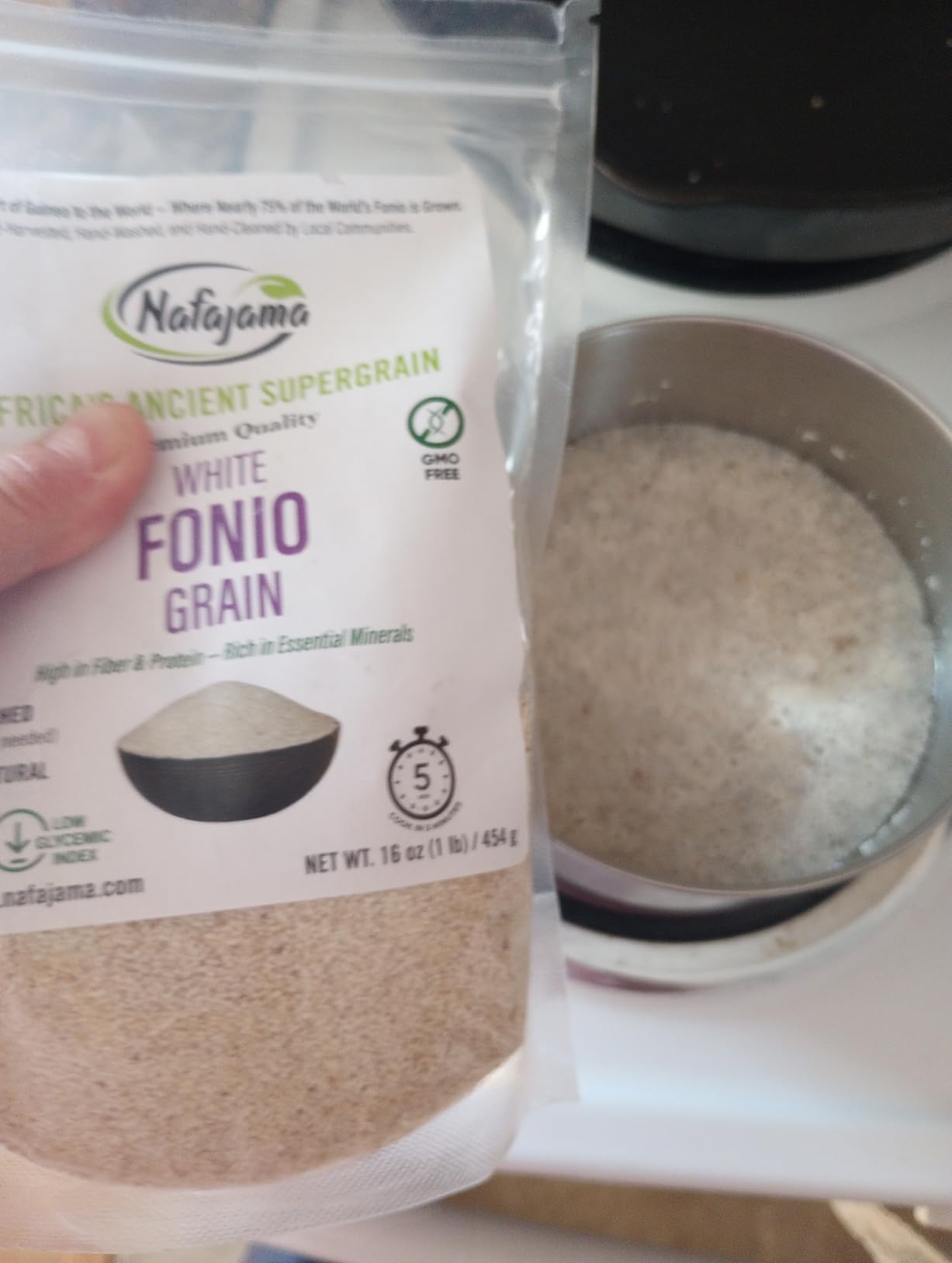 Nafajama Premium Gluten-Free White Fonio Grain | Pre-Washed Ancient African Super-Grain | Non-GMO, Vegan, High-Fiber Superfood | All-Natural, Uncooked - 1 Bag of 1 lb / 454g customer photo 1