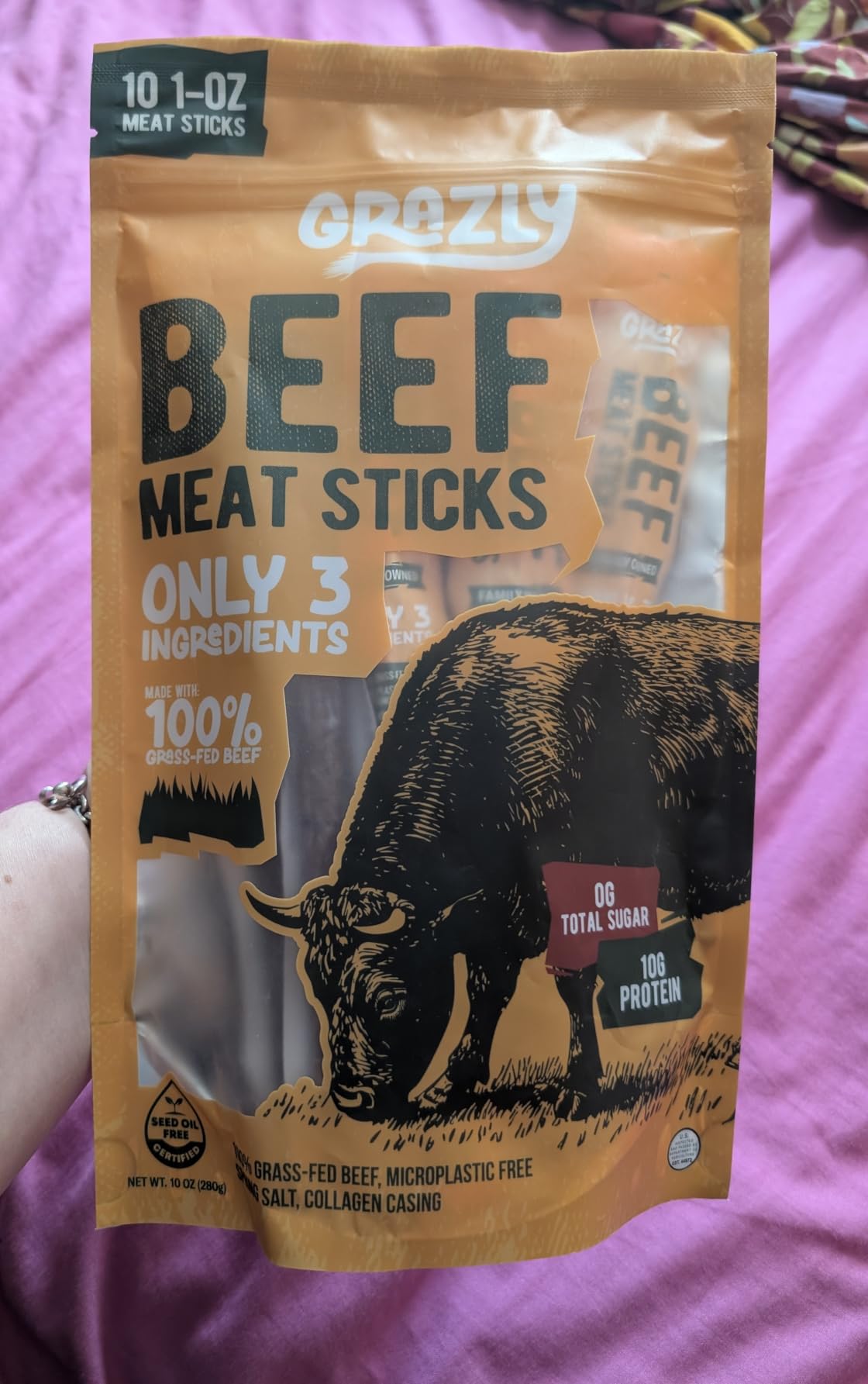 Grazly Grass-Fed Beef Sticks - Made with Only Beef, Spring Salt & Collagen Casing - Clean, High-Protein Jerky Sticks w/ 10g Protein Per Stick (1 oz, 10 Pack) customer photo 1