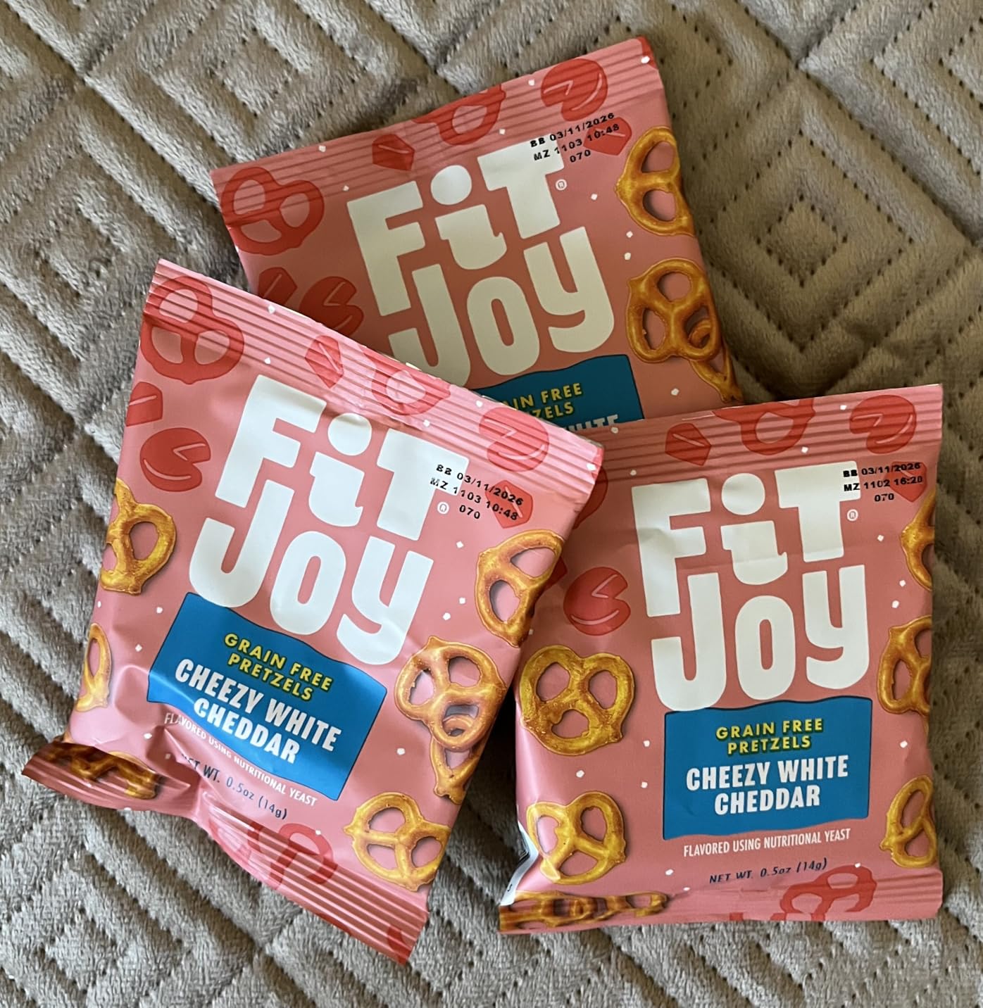 FitJoy Pretzel Variety Pack of 24 (0.5 Oz) - Tangy Dijon Mustard, Sea Salt, Cheezy White Cheddar Pretzel Twists - Dairy, Nut & Gluten Free Pretzels - Grain Free Tasty Snack Pretzels for Moms and More customer photo 2
