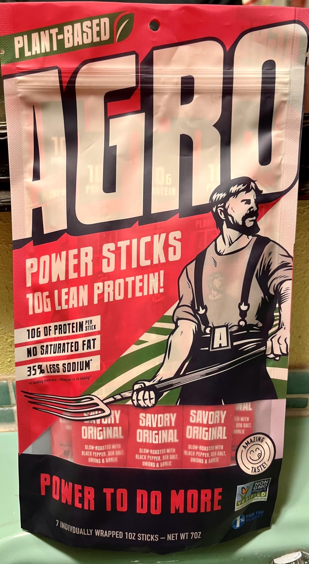 AGRO POWER Vegan Jerky Sticks, 10g Protein per Stick, Savory Original Plant-Based, 7 Stick Bag, Non-GMO, 40% Less Sodium, Zero Cholesterol, Meat Alternative, High Protein Snack for Lunch, On-the Go Fuel customer photo 2