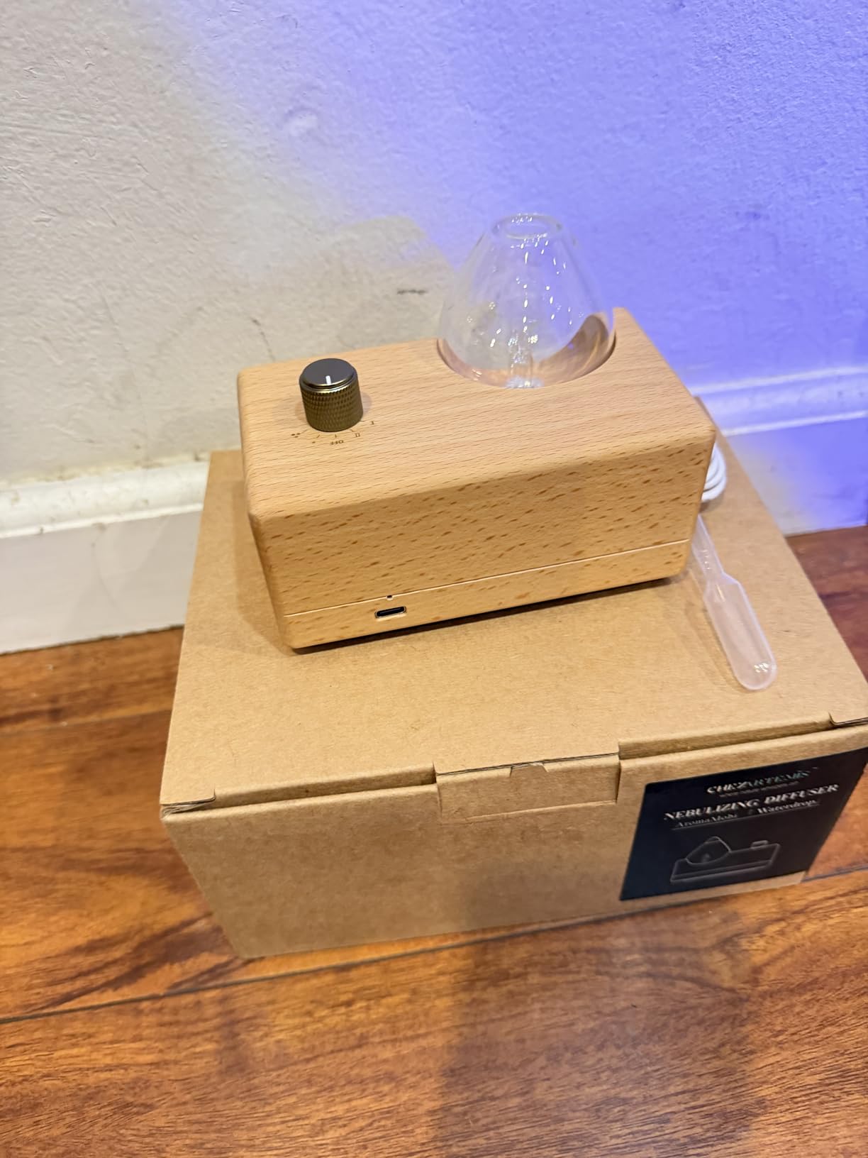 Waterdrop Glass Essential Oil Diffuser with Handmade Wood Base for Aromatherapy, Waterless Scent Diffuser for Yoga Home Office, Portable & Cordless Oil Nebulizer with LED & Timer, Gift of Fragrance customer photo 2