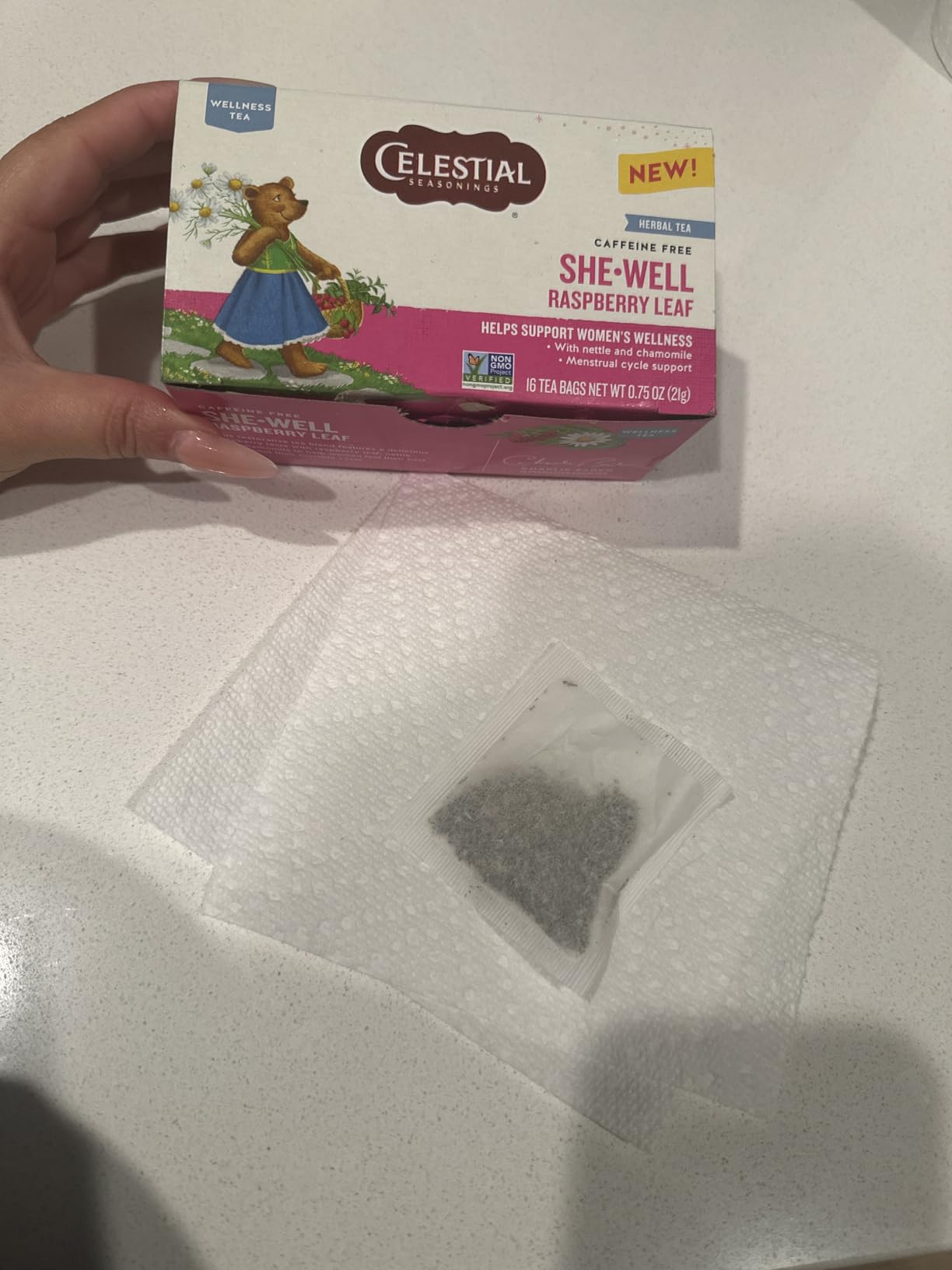 Celestial Seasonings SheWell Raspberry Leaf Wellness Tea, Caffeine Free, 16 Tea Bags Box customer photo 1