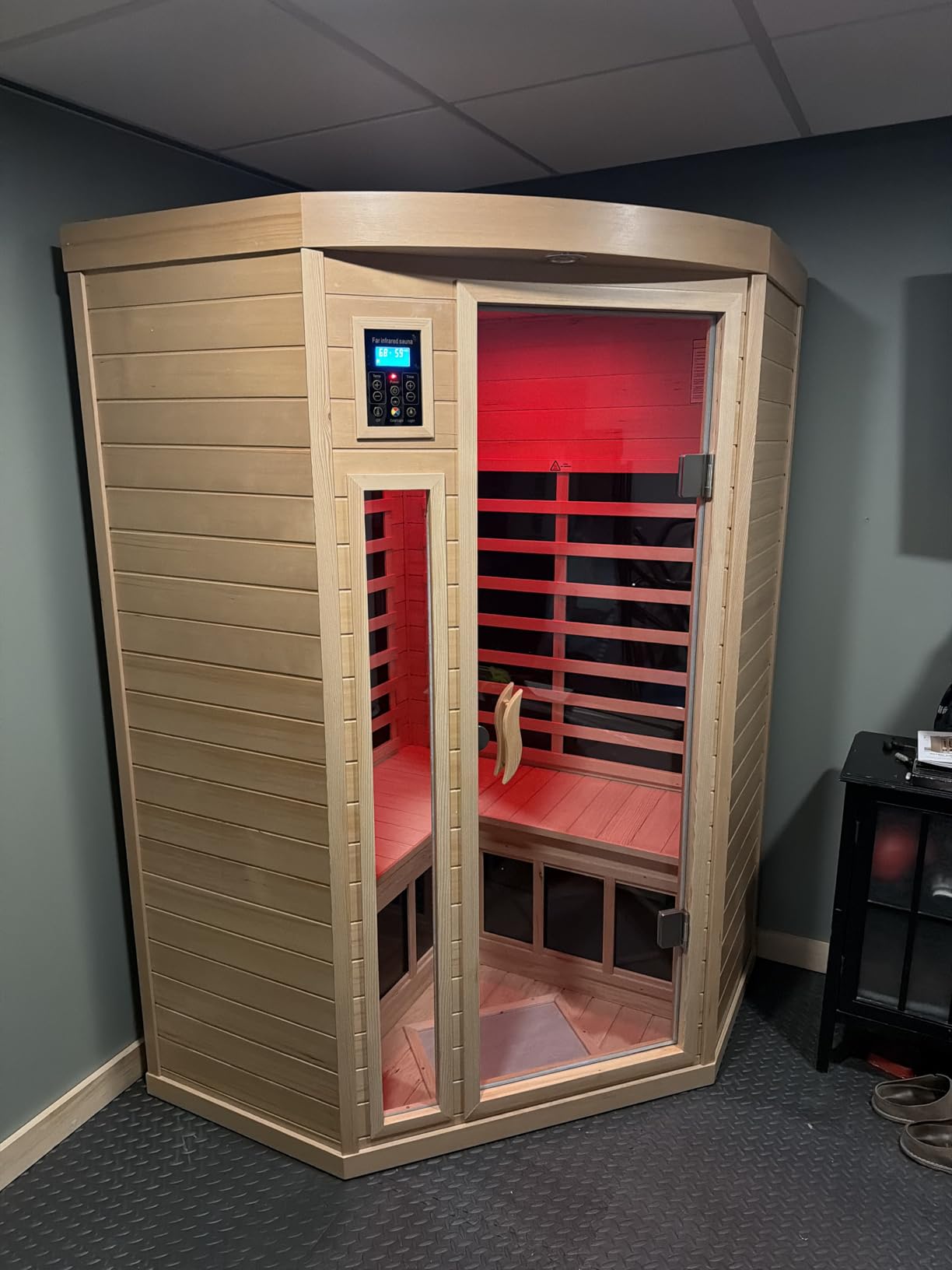 Far Infrared Sauna 1 Person Infrared Home Sauna Room 0-5mG Ultra Low EMF Home Sauna Spa 1460W Canadian Hemlock Wooden Indoor Dry Sauna with Door Heating Plate, 2 Control Panels customer photo 1