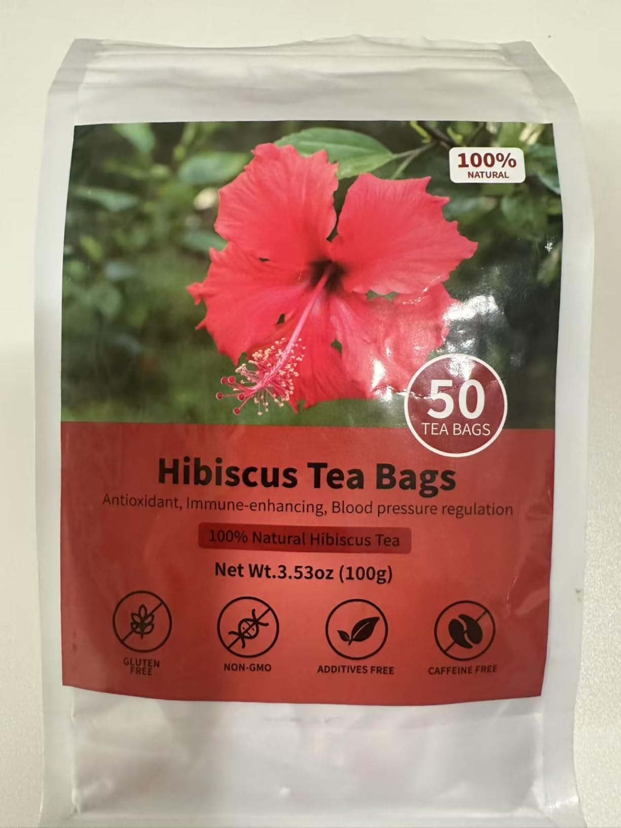 Hibiscus Tea Bags, 100% Natural Hibiscus Flowers Herbal High Blood Pressure Tea Bags, No Sugar/Gluten, Caffeine Free-50 Count (Pack of 1) customer photo 2