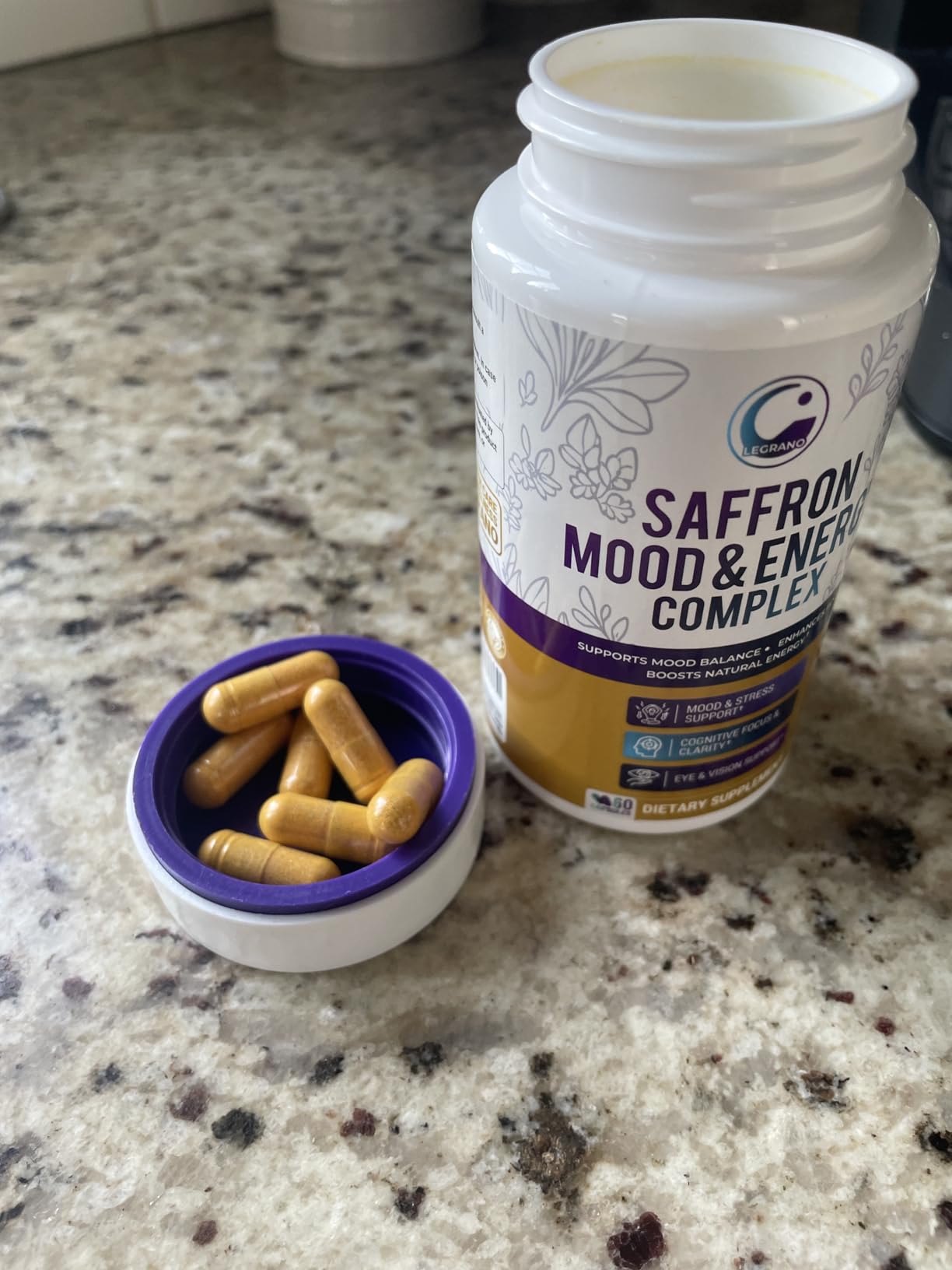 Premium Saffron Supplement with Turmeric Curcumin, L-Theanine, Magnesium & Rhodiola Rosea - Organic Saffron Extract Capsules for Mood, Energy & Vision Support (60 Capsules 2 Month Support) customer photo 1