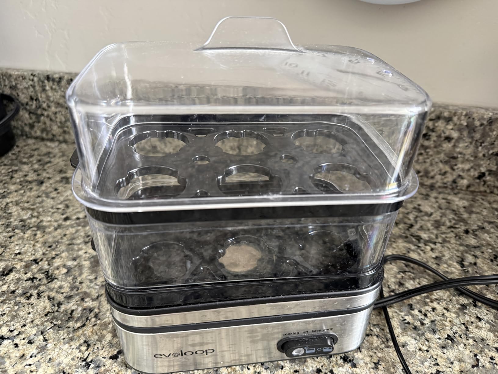 Evoloop Rapid Egg Cooker Electric 12 Eggs Capacity, Soft, Medium, Hard Boiled, Poached, Omelet Maker Egg Poacher & Vegetable Steamer, BPA Free Tray customer photo 1