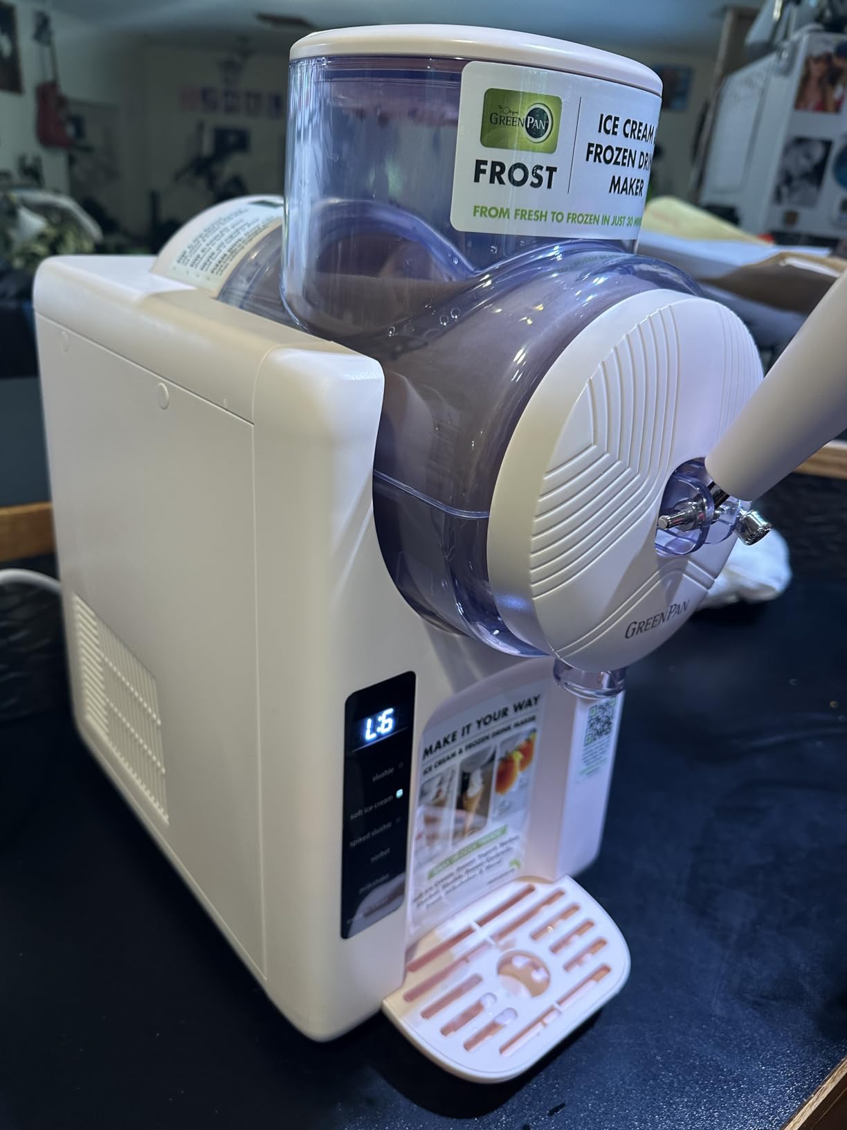 GreenPan Frost Ice Cream Maker & Slushie Machine, Soft Serve, Sorbet, Margaritas, Milkshakes, Frozen Yogurt, No Pre-Freezing, Ready in 15 Mins, 6 Modes, 7 Textures, Self-Cleaning, Family Size, Green customer photo 1