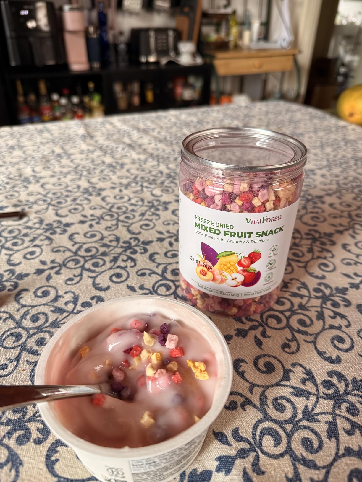 Freeze Dried Mixed Fruit Snacks - 4.23oz(120g) Crunchy Dried Fruit Mix with Strawberry, Dragon Fruit, Purple Sweet Potato, Mango, Peach, & Apple, Dehydrated Fruits Snacks customer photo 2