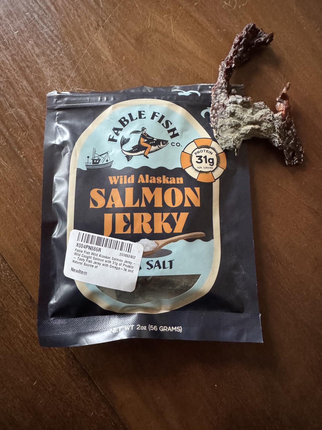 Fable Fish Wild Alaskan Salmon Jerky - Wild Caught Salmon with 31g of Protein - Tasty Fish Jerky with Omega-3s and Natural Source of Collagen - Made with Whole Muscle Sockeye - Sea Salt - 3 Pack customer photo 2