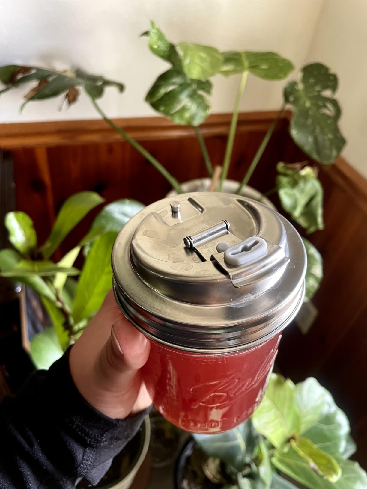 Palksky Mason Jar Drinking Lids, Stainless Steel Wide Mouth Mason Jar Sip Lid accessories, Anticracking Leak Proof Seal Flip Cap Cover Airtight Accessories for Drink, 2Pack customer photo 2