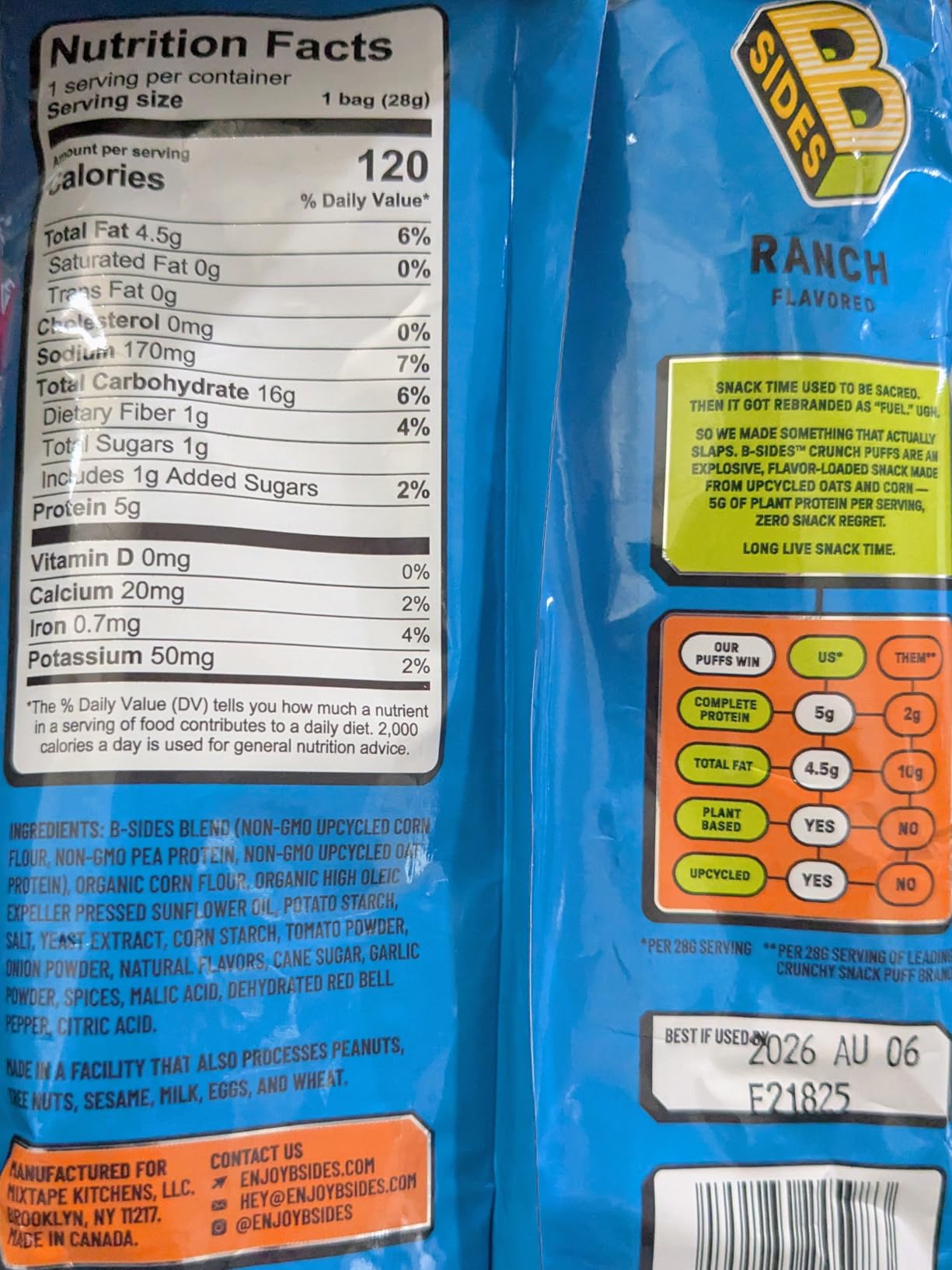 B-SIDES Crunch Puffs - Protein Puffs | Healthy Snacks, High Protein, Plant-Based, Allergen-Friendly, Upcycled Oats & Corn and Regenerative Pea Protein customer photo 1