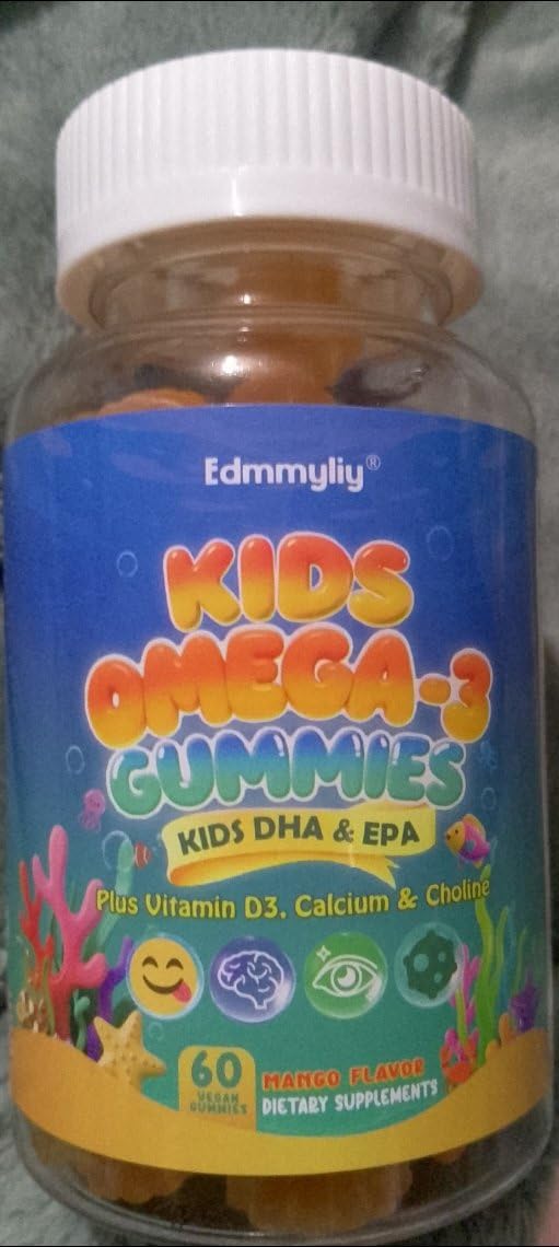 Kids Omega 3 Gummies - Algae Omega3 with Choline, Lutein, Vitamin D3 B12, Calcium, Zinc for Kids Brain Development, Eye, Energy & Immune Support - Daily Omega 3 Gummy - Sugar-Free & No Fish Taste customer photo 1