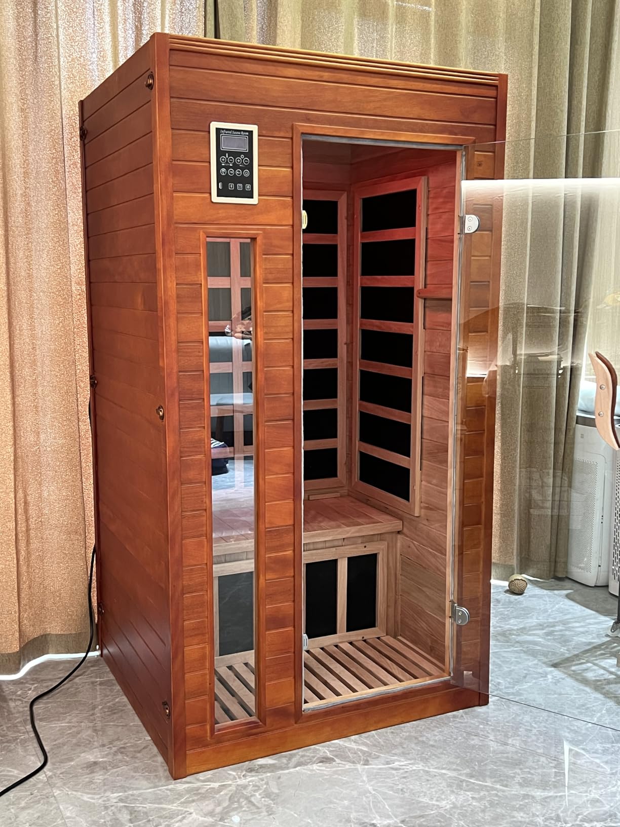 X-Vcak 1-2 Person Infrared Sauna, Dry Heat Sauna with Red Light Therapy, Bluetooth, Radio, 7-Color Therapy Light for Home, Indoor, Gym, Wellness Center, 40