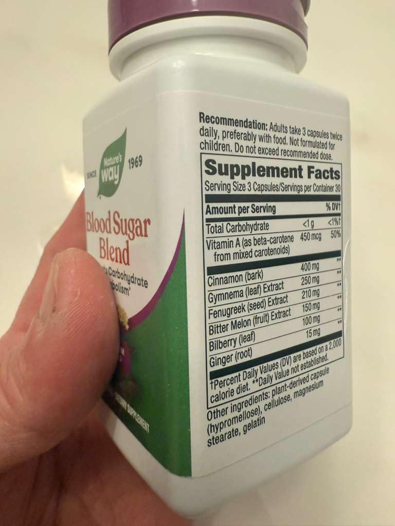 Nature's Way Blood Sugar Blend with Gymnema Extract, Supports Carbohydrate Metabolism, Herb Blend with Vitamin A, Cinnamon, Fenugreek Extract, Bitter Melon Extract, Bilberry, and Ginger, 90 Capsules customer photo 1