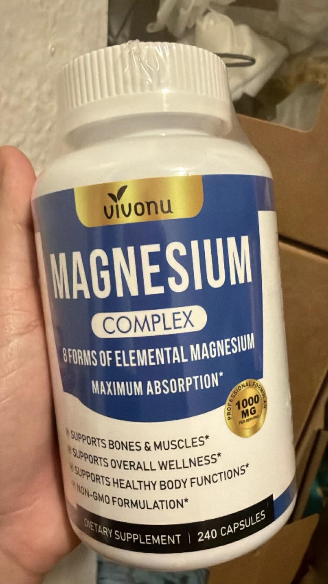 1000mg Magnesium Complex for Women and Men, Magnesium Glycinate, Citrate, Malate, Taurate, Oxide, Carbonate, Aspartate, Orotate, 8-in-1 Magnesium Supplement - Non GMO 240 Capsules customer photo 2