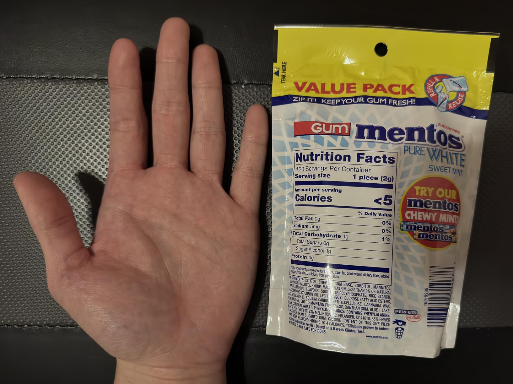 Mentos Pure White Sugar-Free Chewing Gum With Xylitol, Sweet Mint, 120 Piece Bulk Resealable Bag customer photo 1