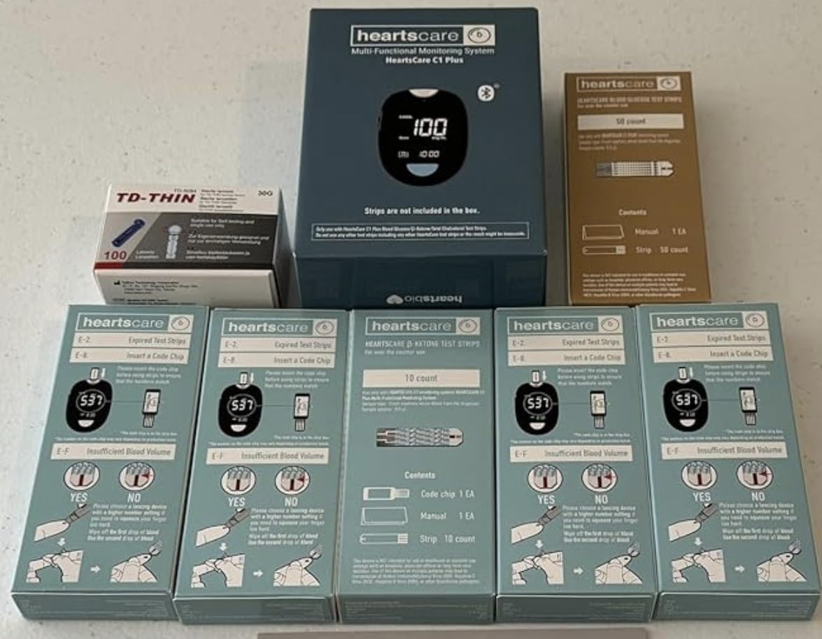HeartsCare C1 Plus Glucose & Ketone Meter Testing Kit with Ketone (50 count) and Glucose Test Strips (50 count) with 3D bluetooth HeartsHome app - Compatible with Total Cholesterol test strips customer photo 2
