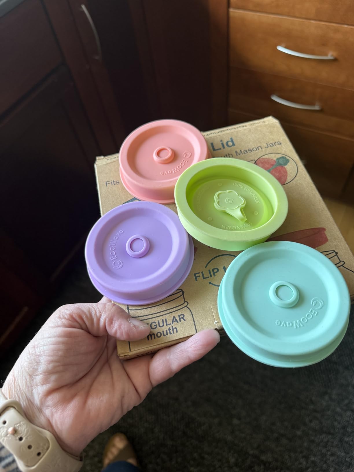 ORIGINAL CREATOR - FlipFit Silicone Mason Jar Lids with Straw Hole - Dual-Fit Regular Mouth & Wide Mouth Mason Jars Ball, Kerr, Mainstays - Drinking Lids with Straw Hole - Plastic-Free customer photo 1