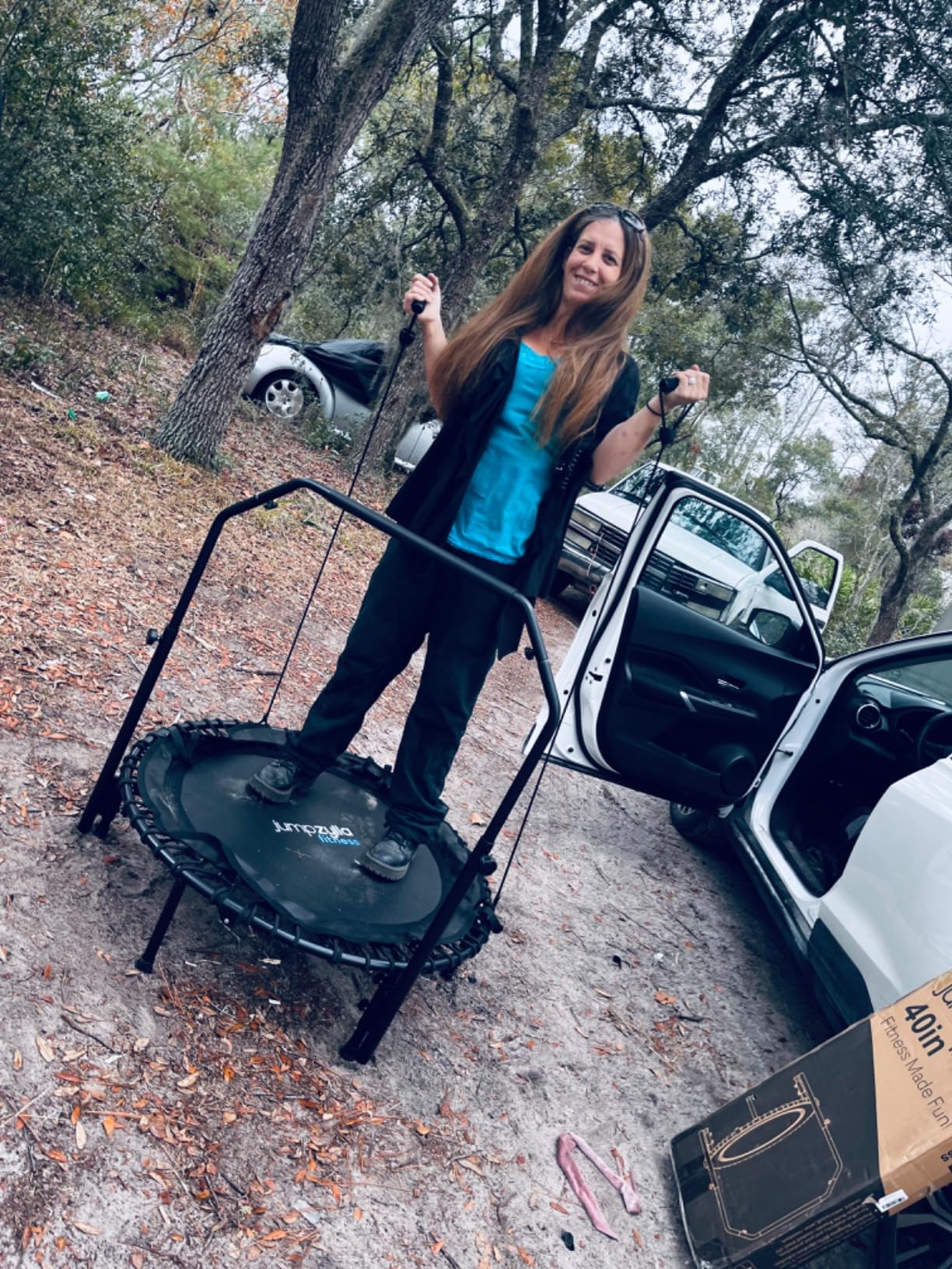 Rebounder Trampoline for Adults with Bar and Elastic Bands, 450/550 lbs Mini Trampoline for Adults, Exercise Trampolines, Rebounders with Adjustable Handle, Indoor/Outdoor 40/48 in customer photo 1