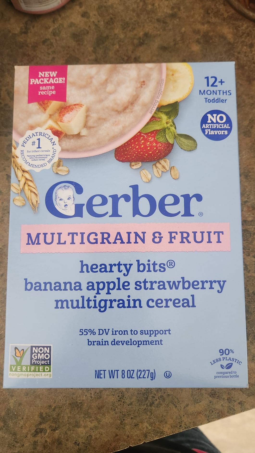 GERBER CEREAL FOR BABY GRAIN AND GROW Hearty Bits MultiGrains Banana Apple Strawberry 5x8oz customer photo 1